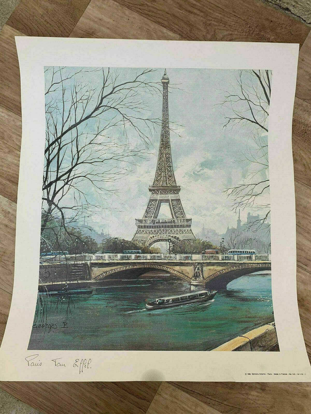 Vintage Paris Poster Eiffel Tower Seine River French Art Print 15071915 Fleamarketfrance