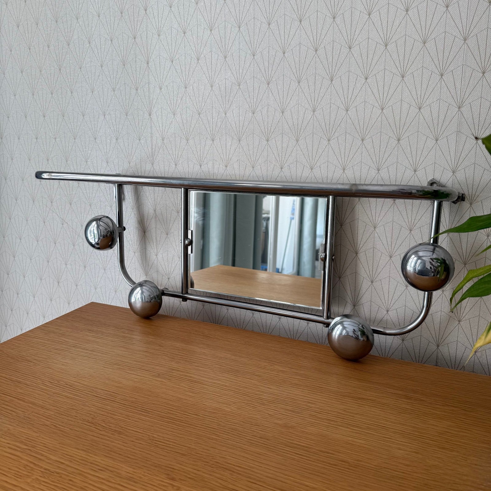 Vintage French Metal 4 Hook Coat Rack/Wall-Mounted Mirror Storage 0407251 Unbranded