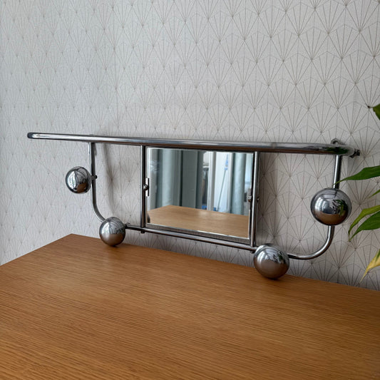 Vintage French Metal 4 Hook Coat Rack/Wall-Mounted Mirror Storage 0407251