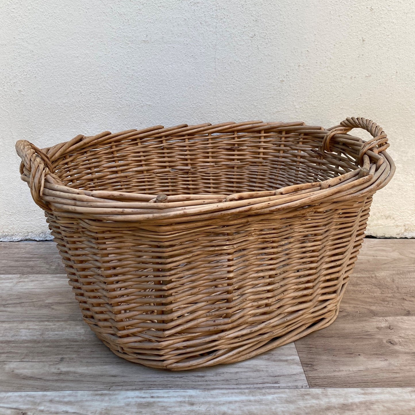 Large French Wicker Laundry Basket Vintage Rattan Market 0407262 Fleamarketfrance