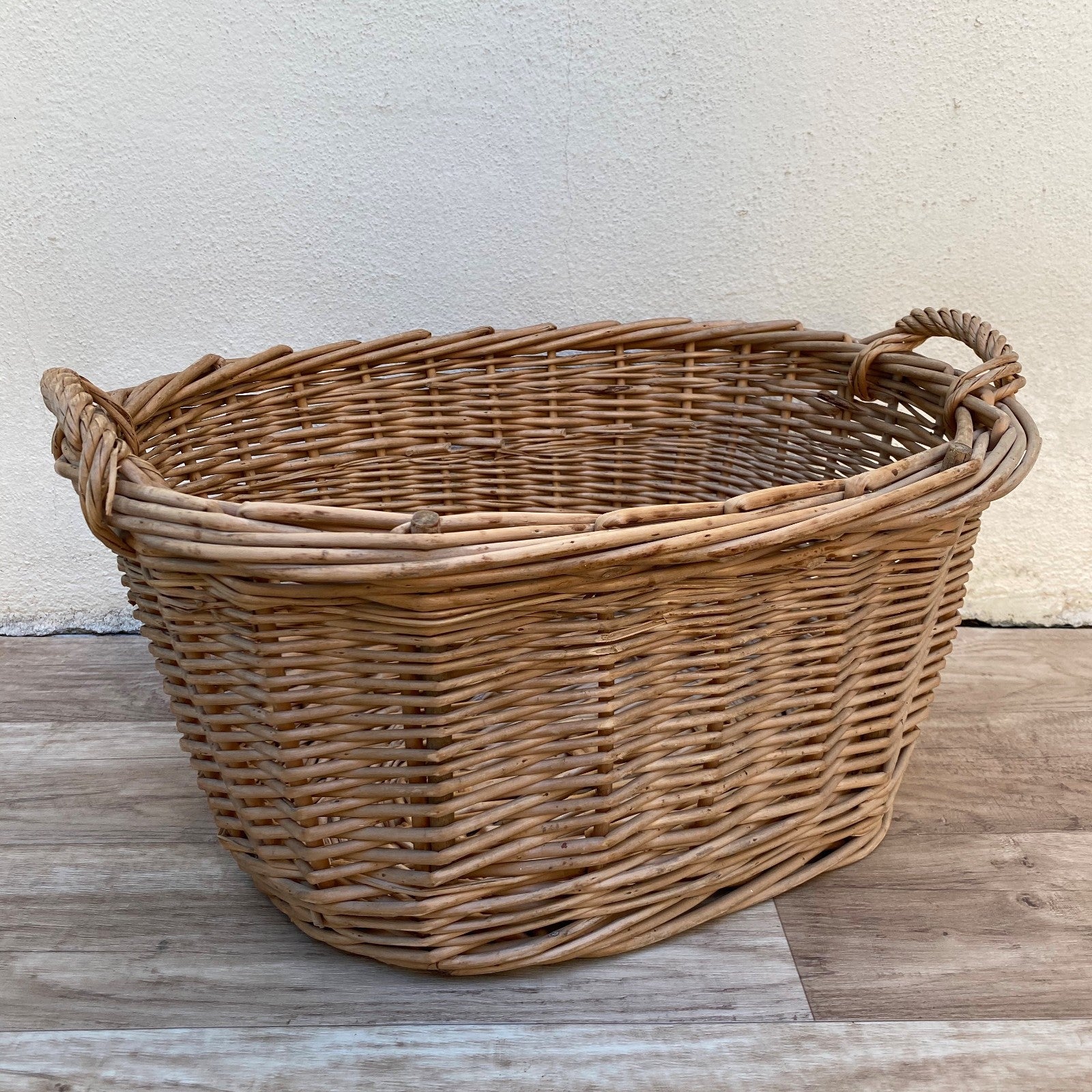 Large French Wicker Laundry Basket Vintage Rattan Market 0407262 Fleamarketfrance