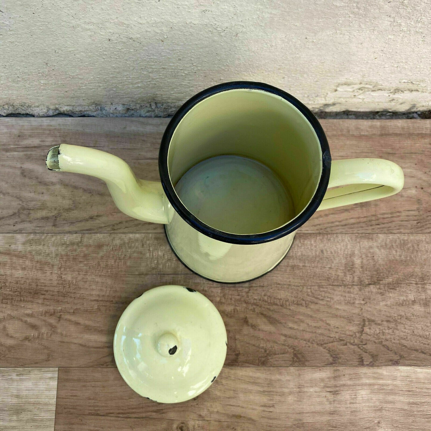 French Enamel Coffee Pot Vintage Yellow Green Enamelware Cafetiere 2808211 Fleamarketfrance