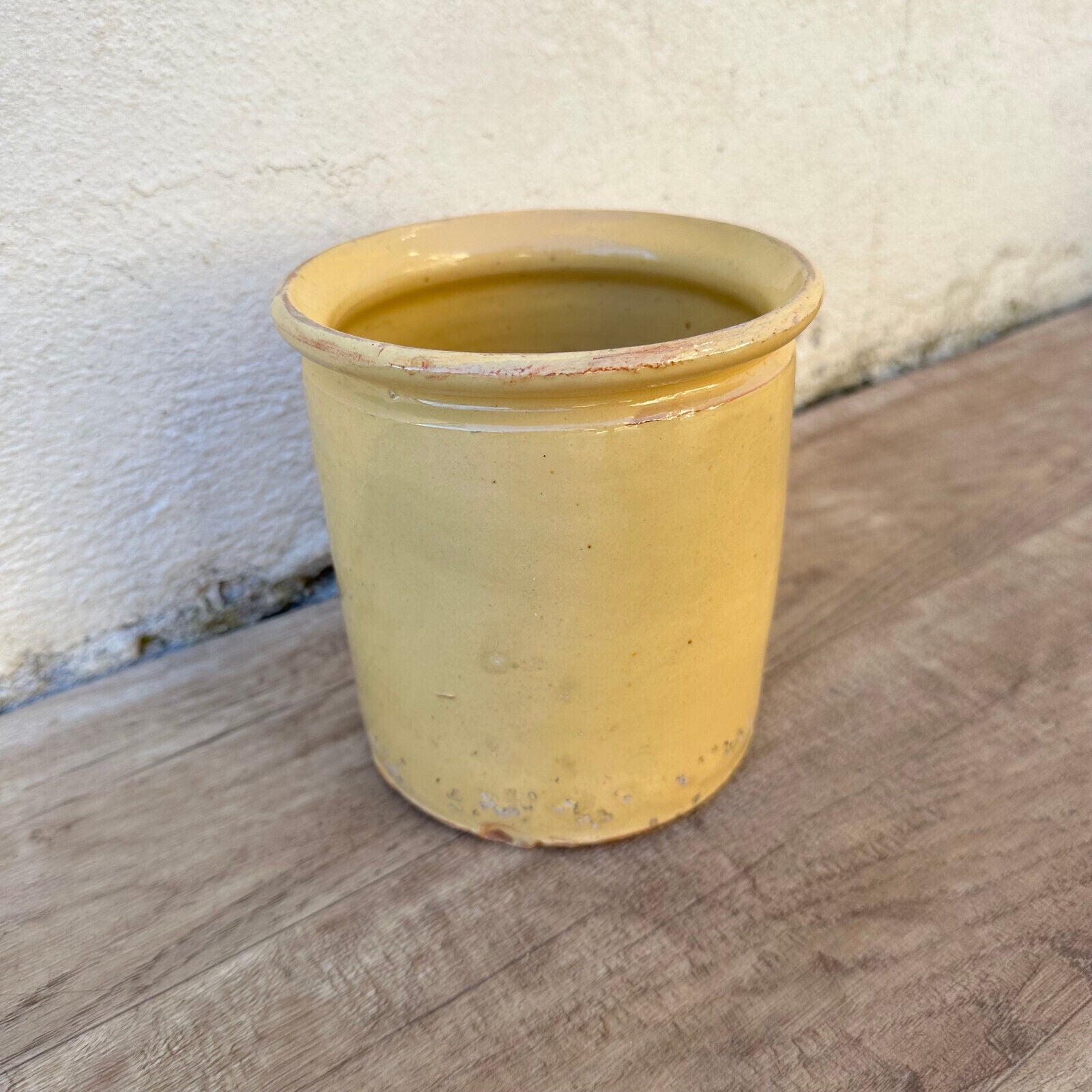 HANDMADE GLAZED YELLOW ANTIQUE FRENCH CONFIT POT SMALL TERRACOTTA 2202231 - Fleamarketfrance