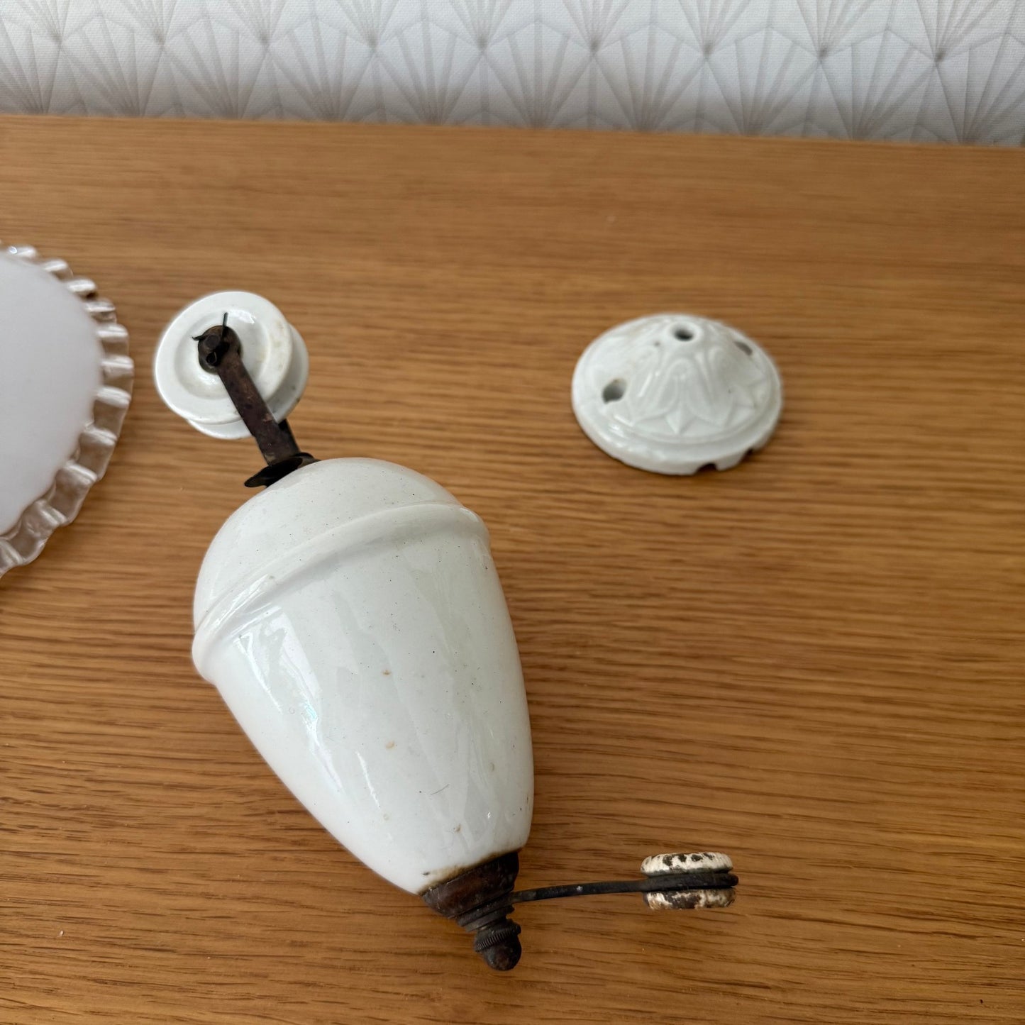 Vintage French Pendant Light Shade Opaline Art Deco Porcelain 2708253