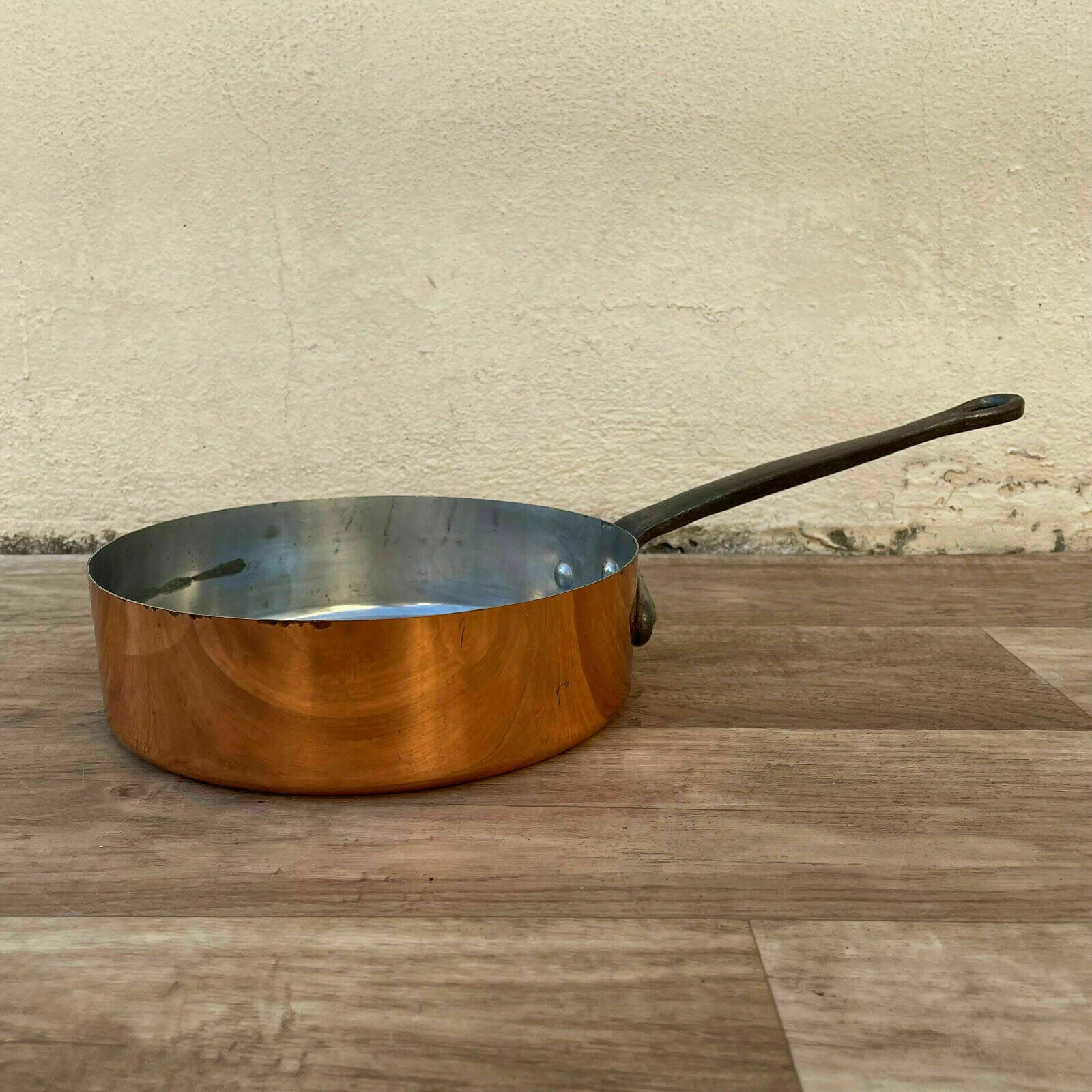 Vintage VILLEDIEU FRENCH Copper frying saute PAN TIN LINING 16102114 - Fleamarketfrance