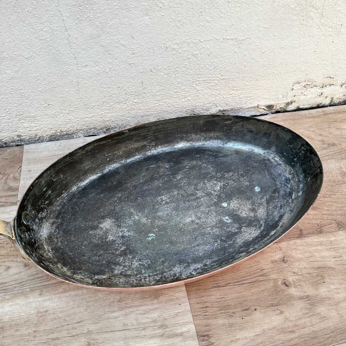 French Copper Fish Pan Oval Vintage Brass Handle Cookware FRANCE 0311236 Unbranded
