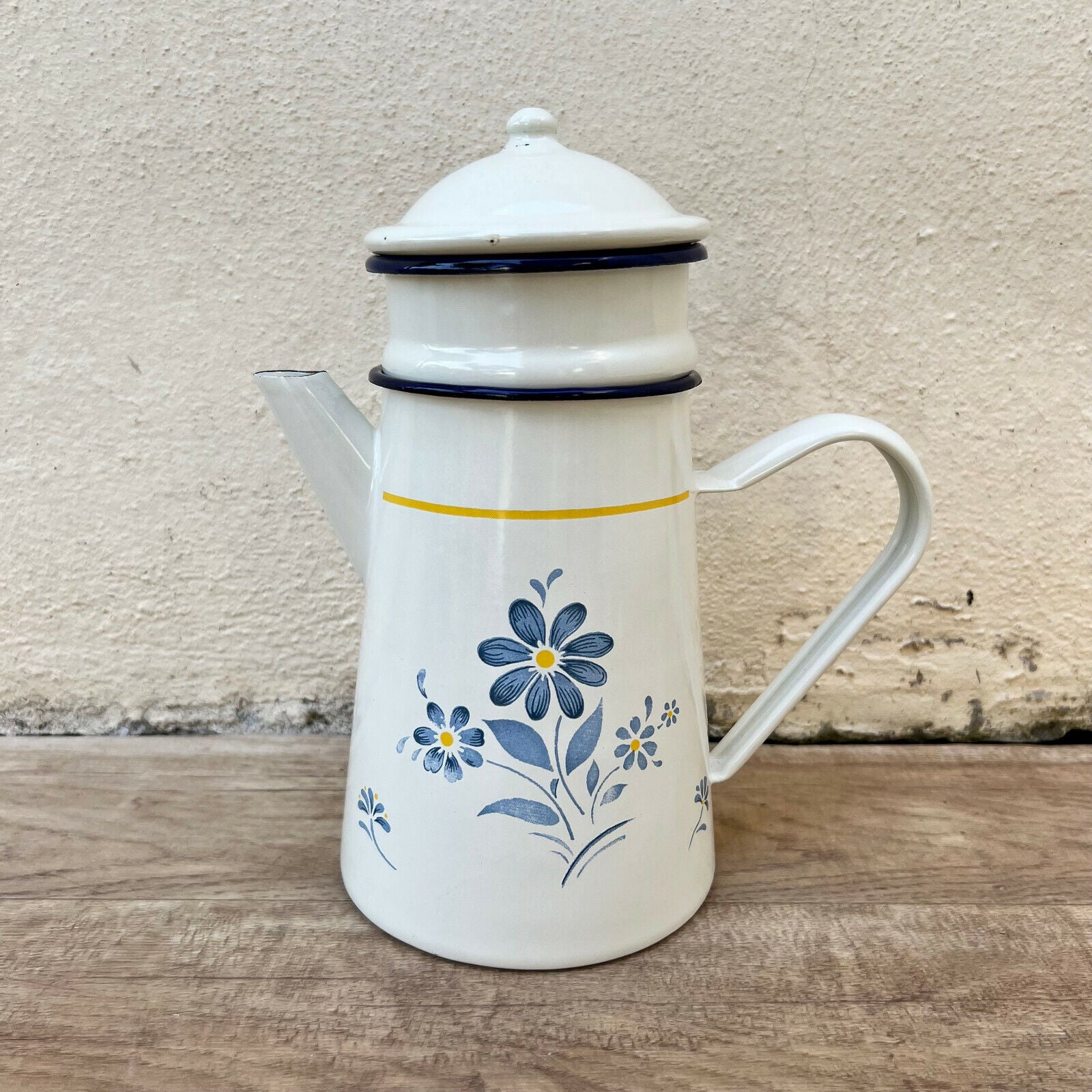 Vintage French Enamelware white Enamel Coffee Pot  23052210 - Fleamarketfrance