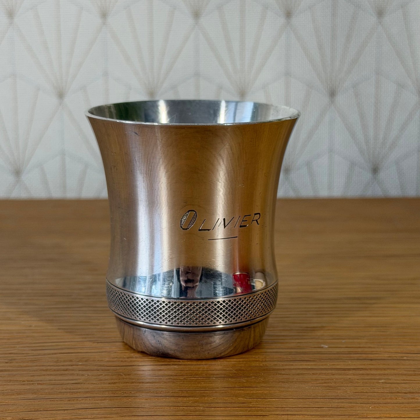 Christofle Silverplate Timbale Cup Engraved Olivier French Silver 2201263 Fleamarketfrance : French vintage and antique decor