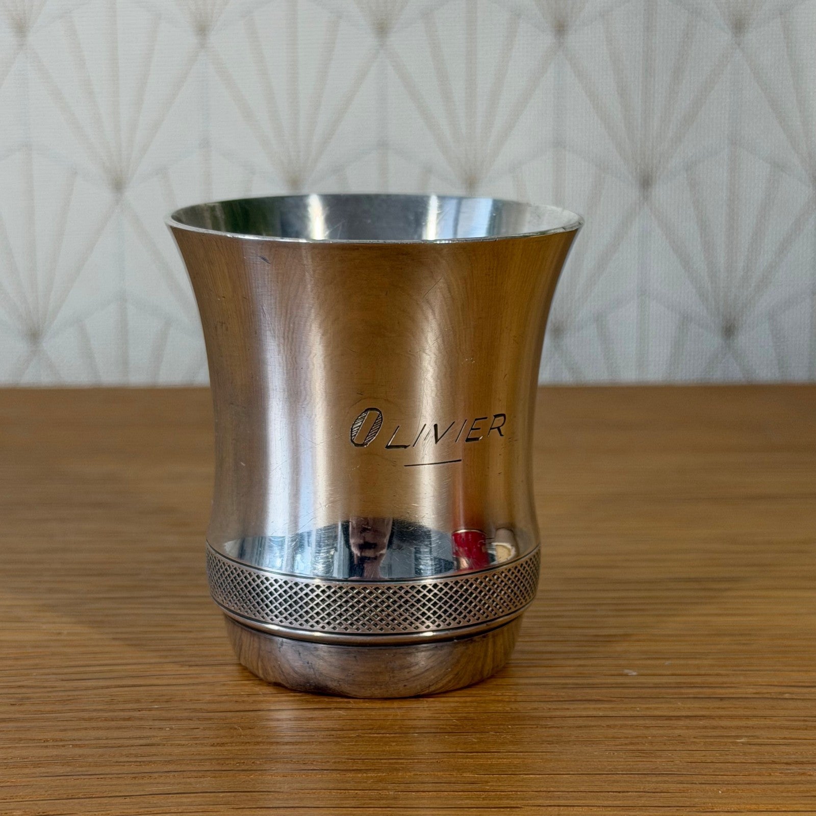 Christofle Silverplate Timbale Cup Engraved Olivier French Silver 2201263 Fleamarketfrance : French vintage and antique decor