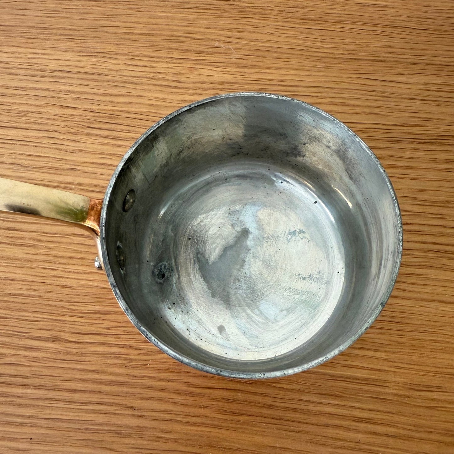 French Copper Saucepan Villedieu Brass Handle Lid Vintage 4" 25072510 villedieu
