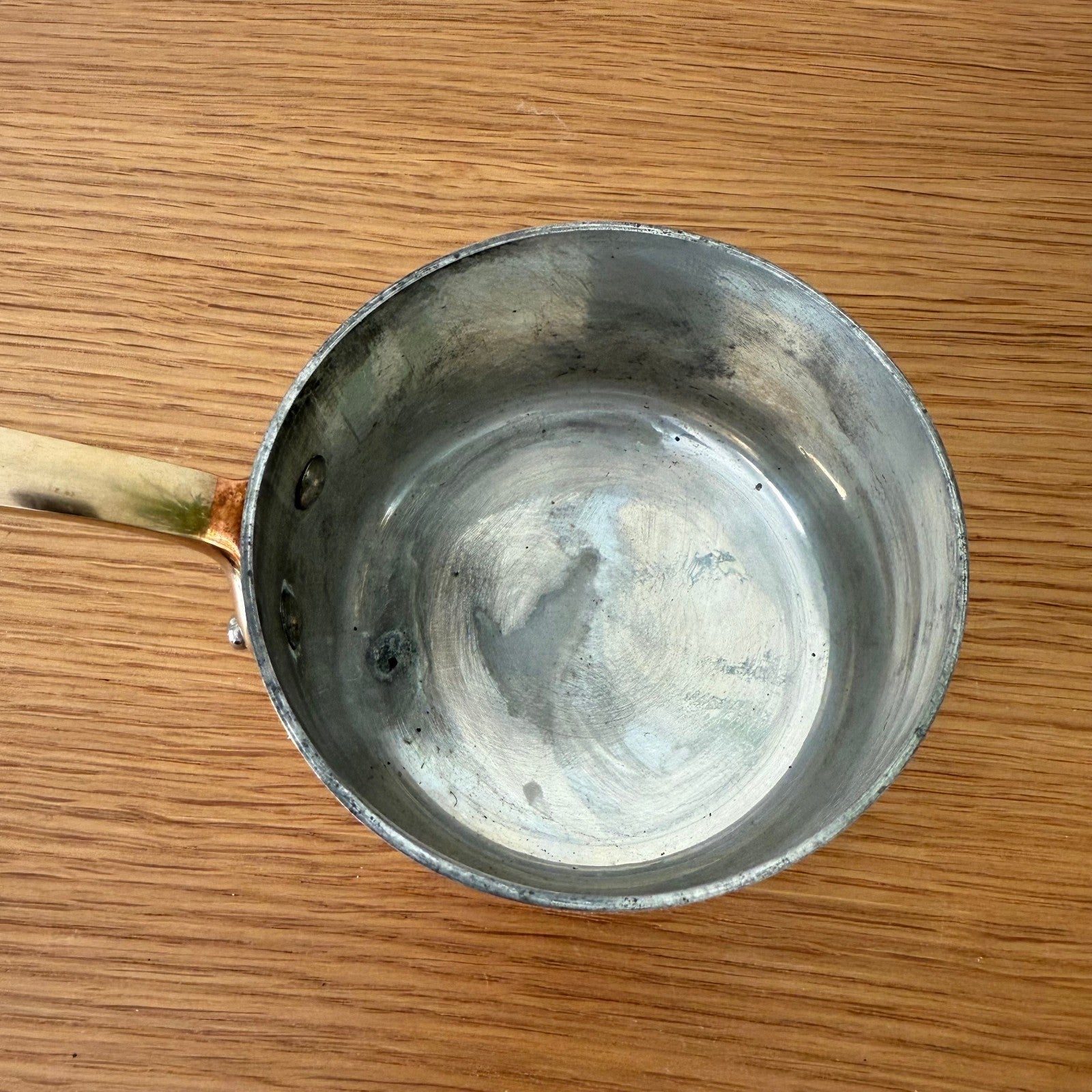 French Copper Saucepan Villedieu Brass Handle Lid Vintage 4" 25072510 villedieu