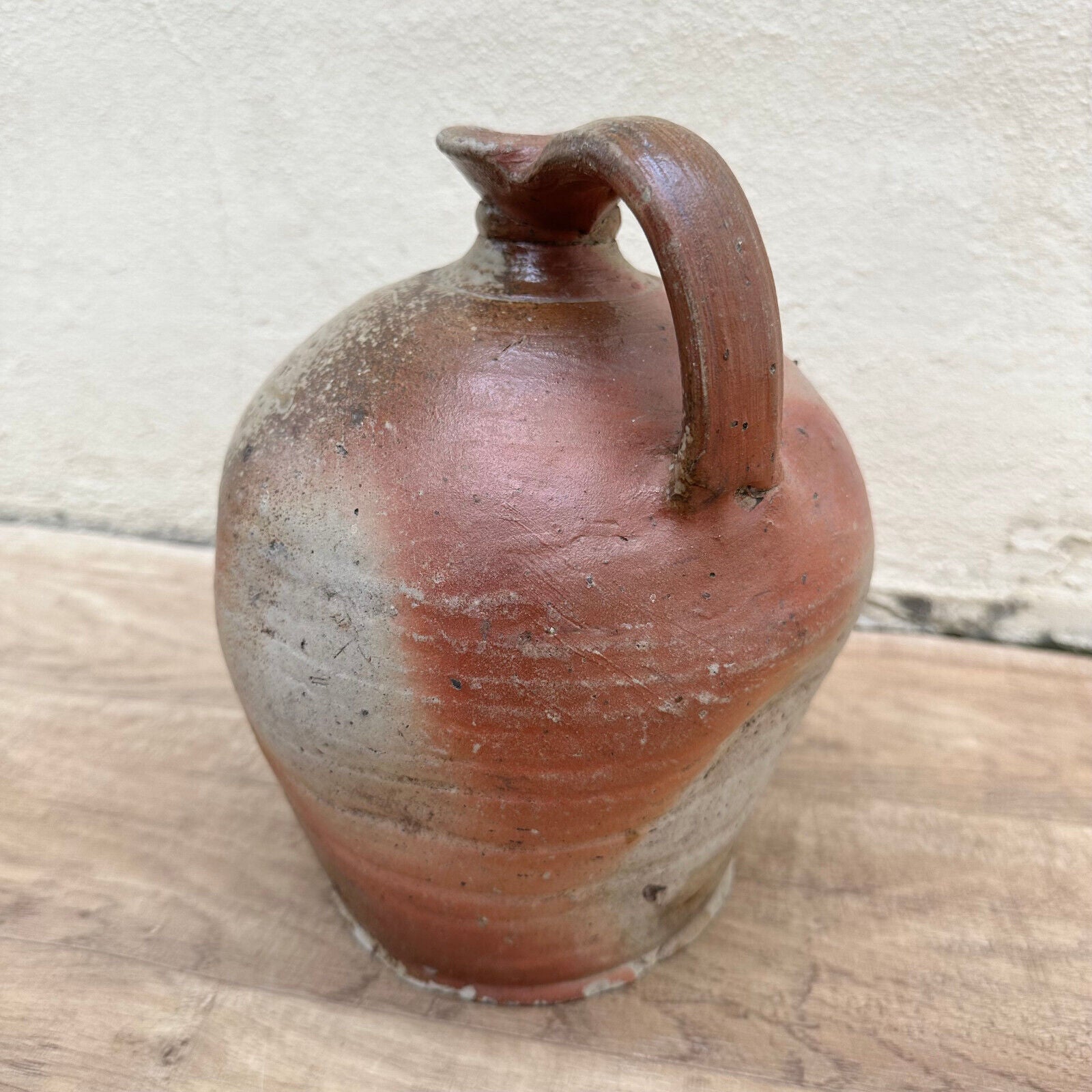 HANDMADE GLAZED BEIGE ANTIQUE FRENCH STONEWARE JUG PITCHER 1611234 - Fleamarketfrance