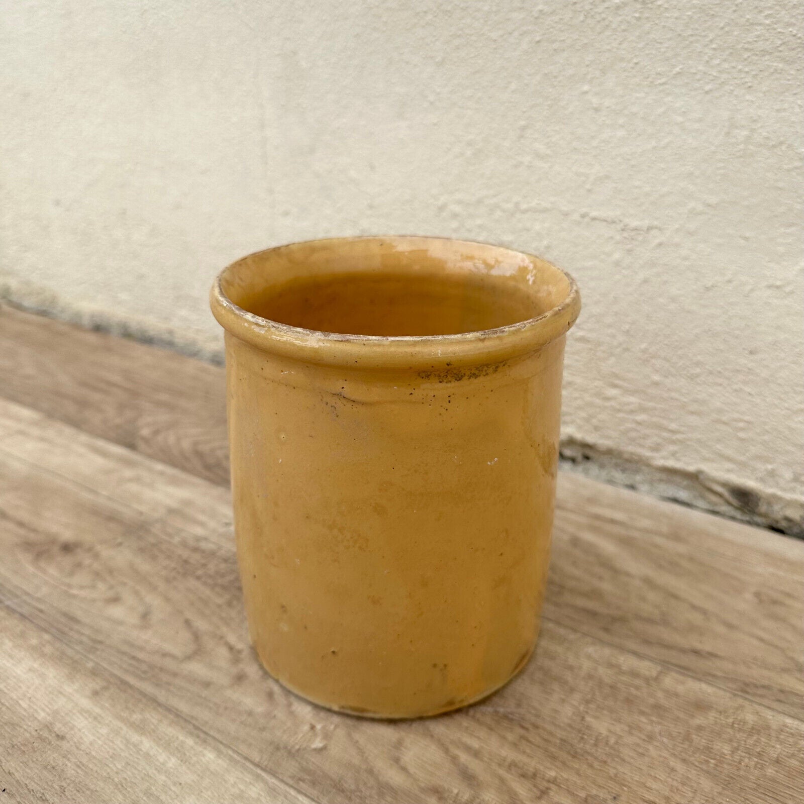 HANDMADE GLAZED YELLOW FRENCH CONFIT JAM POT SMALL TERRACOTTA 6" 1105235 - Fleamarketfrance