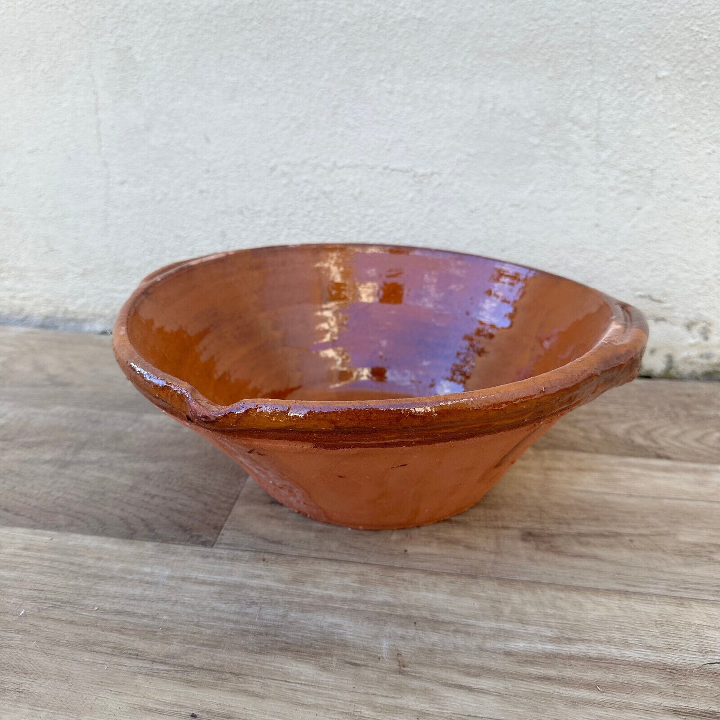 VINTAGE FRENCH GLAZED TERRACOTTA SALAD MIXING BOWL TERRINE TIAN 10 3/4" 12092425 - Fleamarketfrance