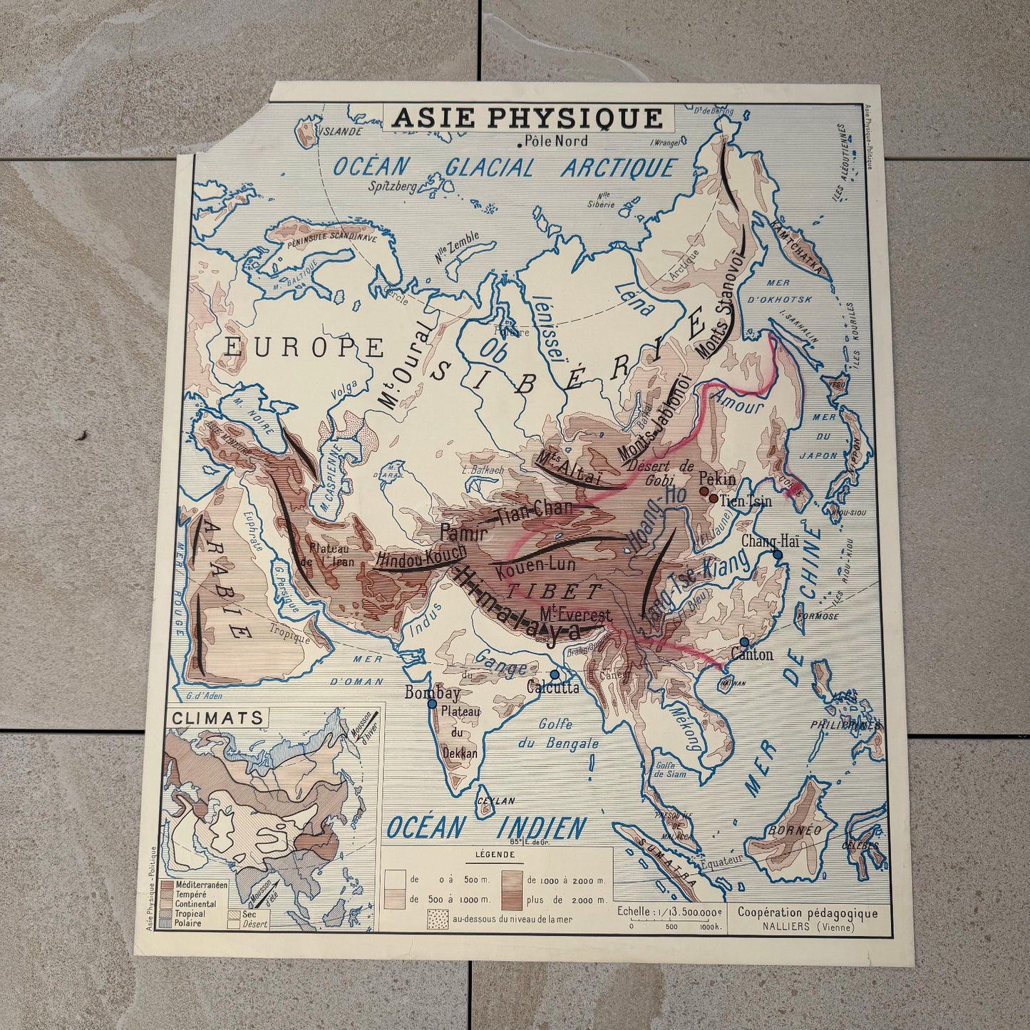 Vintage French Educational School Map Poster Asia Geography 20082617 Fleamarketfrance
