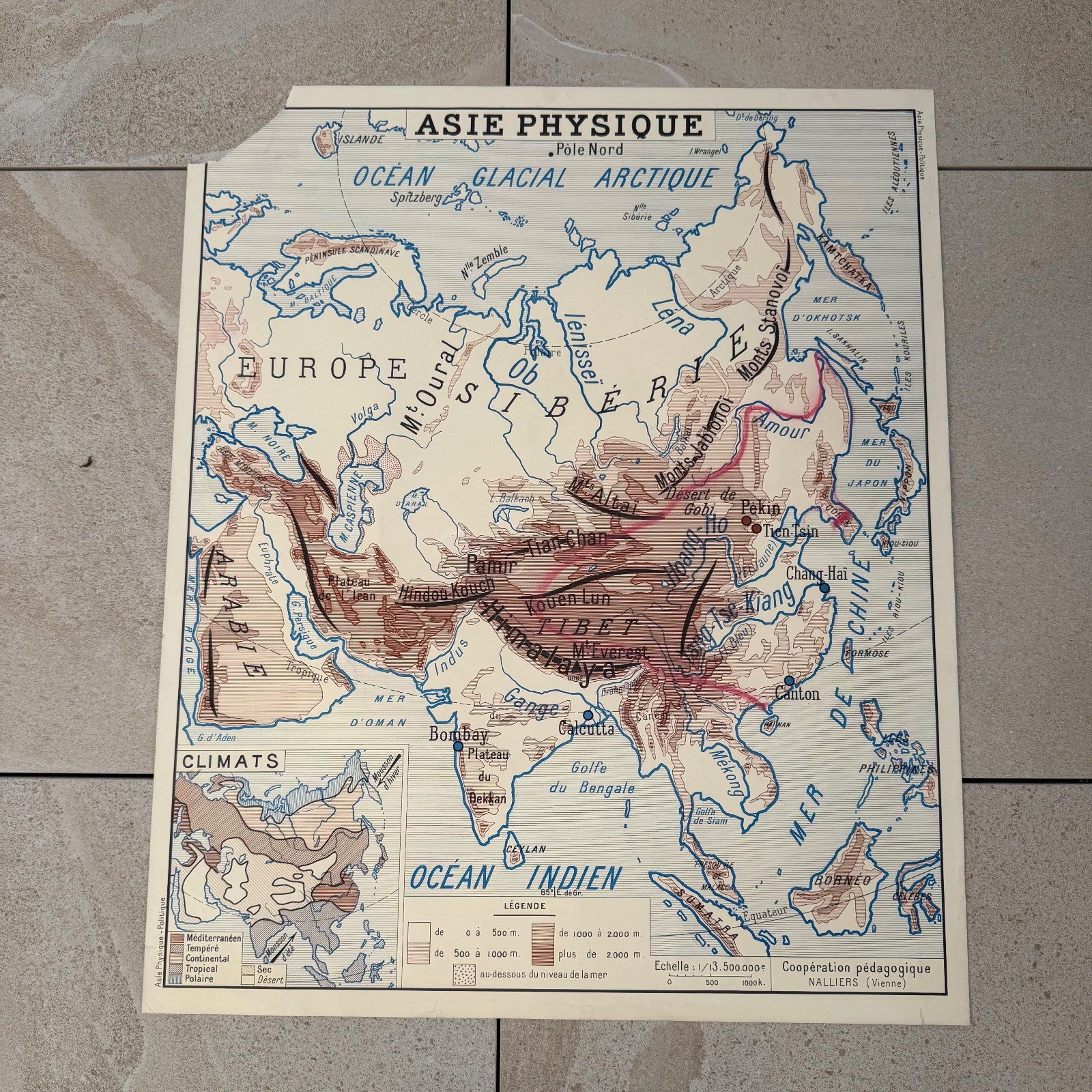 Vintage French Educational School Map Poster Asia Geography 20082617 Fleamarketfrance