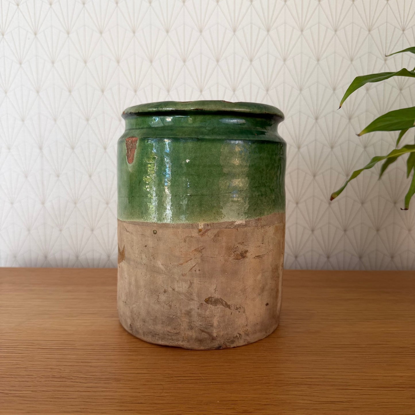 HANDMADE GLAZED GREEN ANTIQUE FRENCH CONFIT POT 8 1/2" TERRACOTTA  20102516