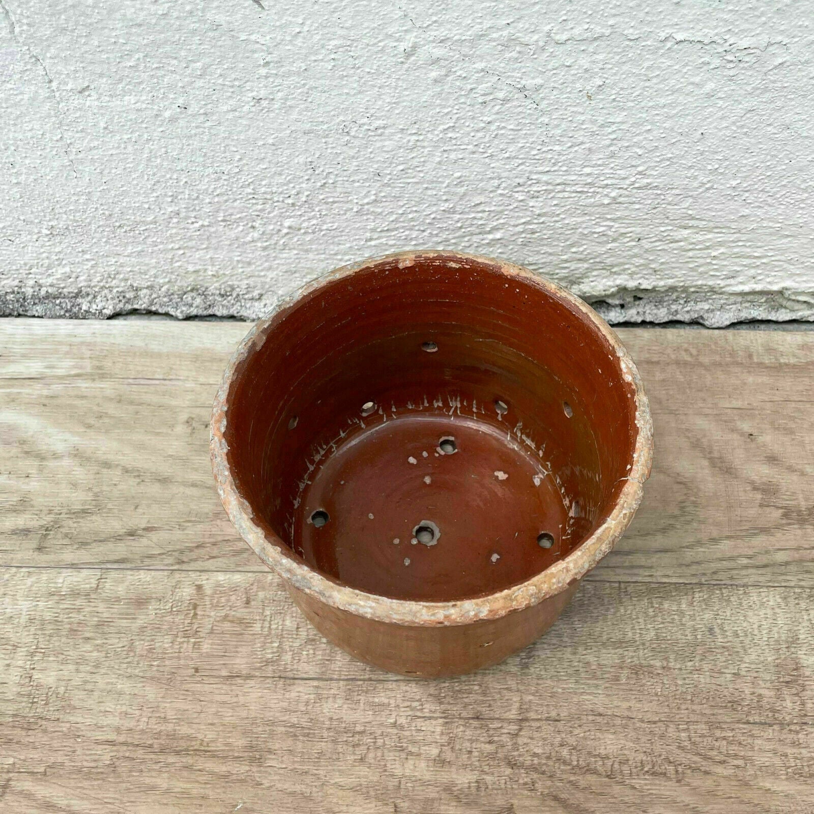 Vintage Antique glazed French Tan terracotta Cheese Faisselle Strainer 05112116 - Fleamarketfrance