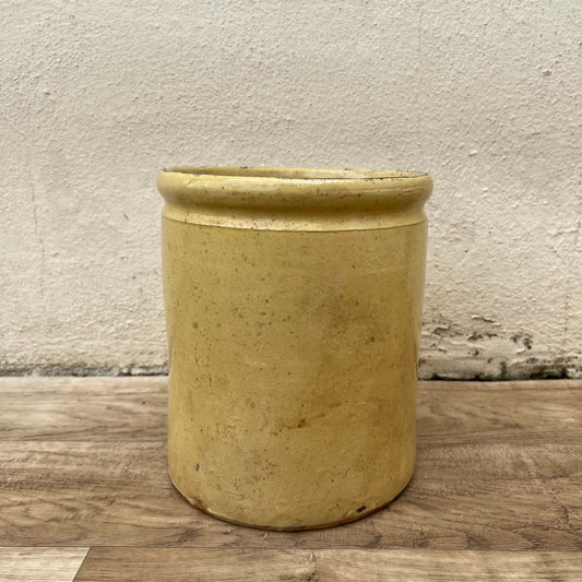 Antique French Confit Pot Yellow Glazed Terracotta Handmade 8.5" 22042224 Unmarked