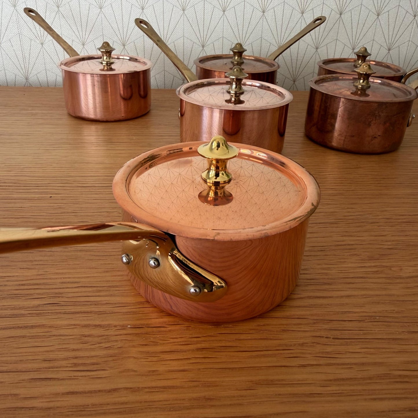 French Copper Saucepans Set of 6 with Lids Brass Handles Cookware 1803264 Unbranded