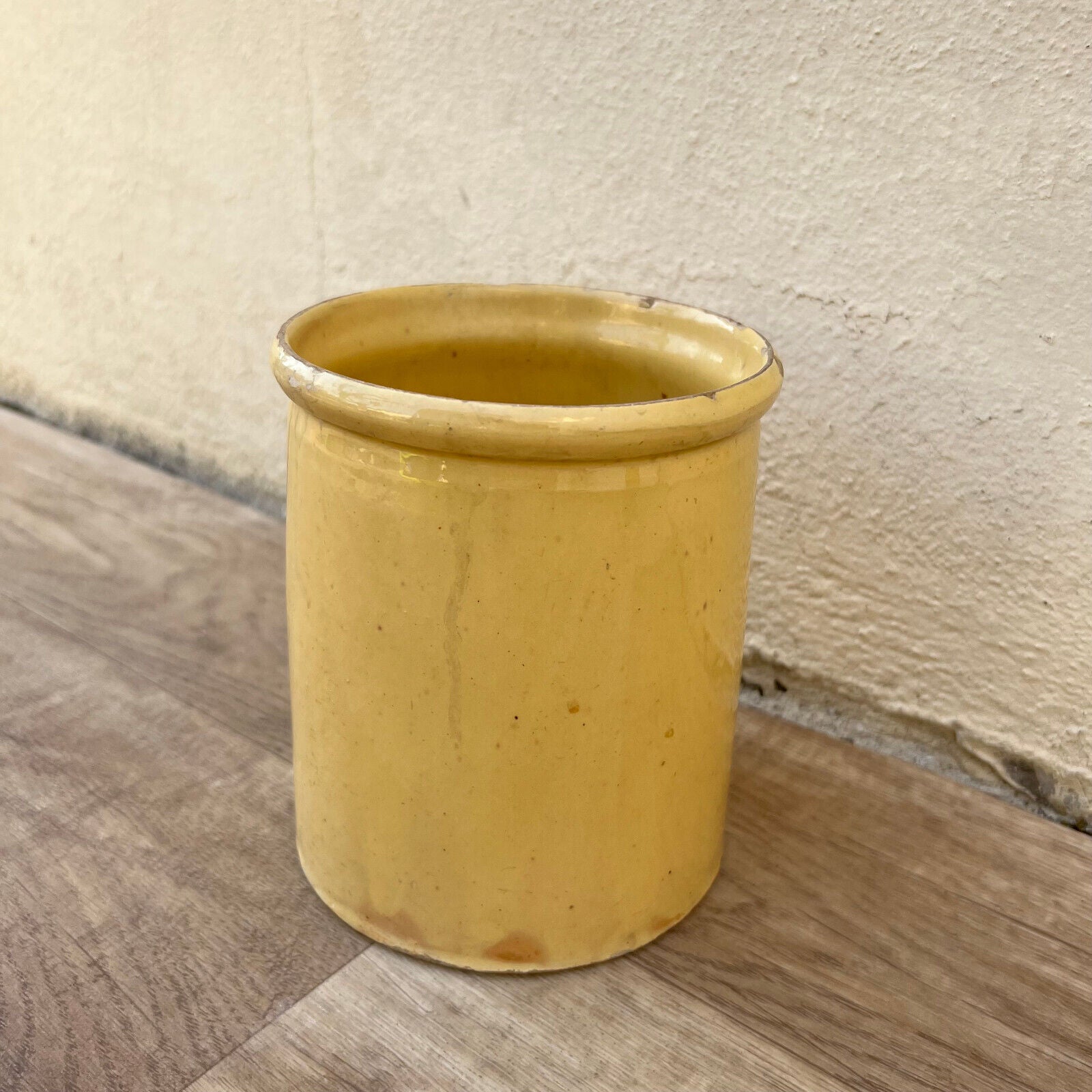 HANDMADE GLAZED YELLOW ANTIQUE FRENCH CONFIT JAM POT SMALL TERRACOTTA 6" 1210248 - Fleamarketfrance