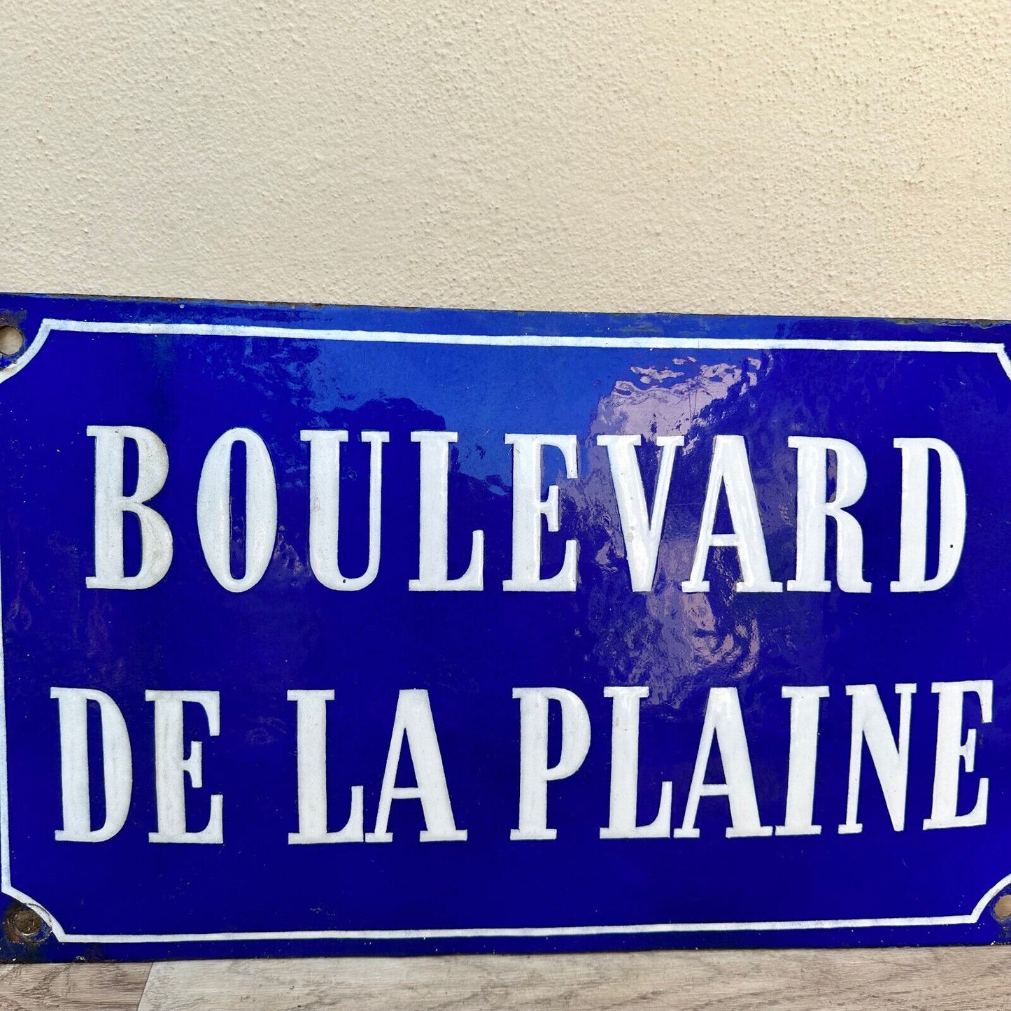 Old French Street Enameled Sign Plaque Boulevard plaine arched bombed 0311237 - Fleamarketfrance