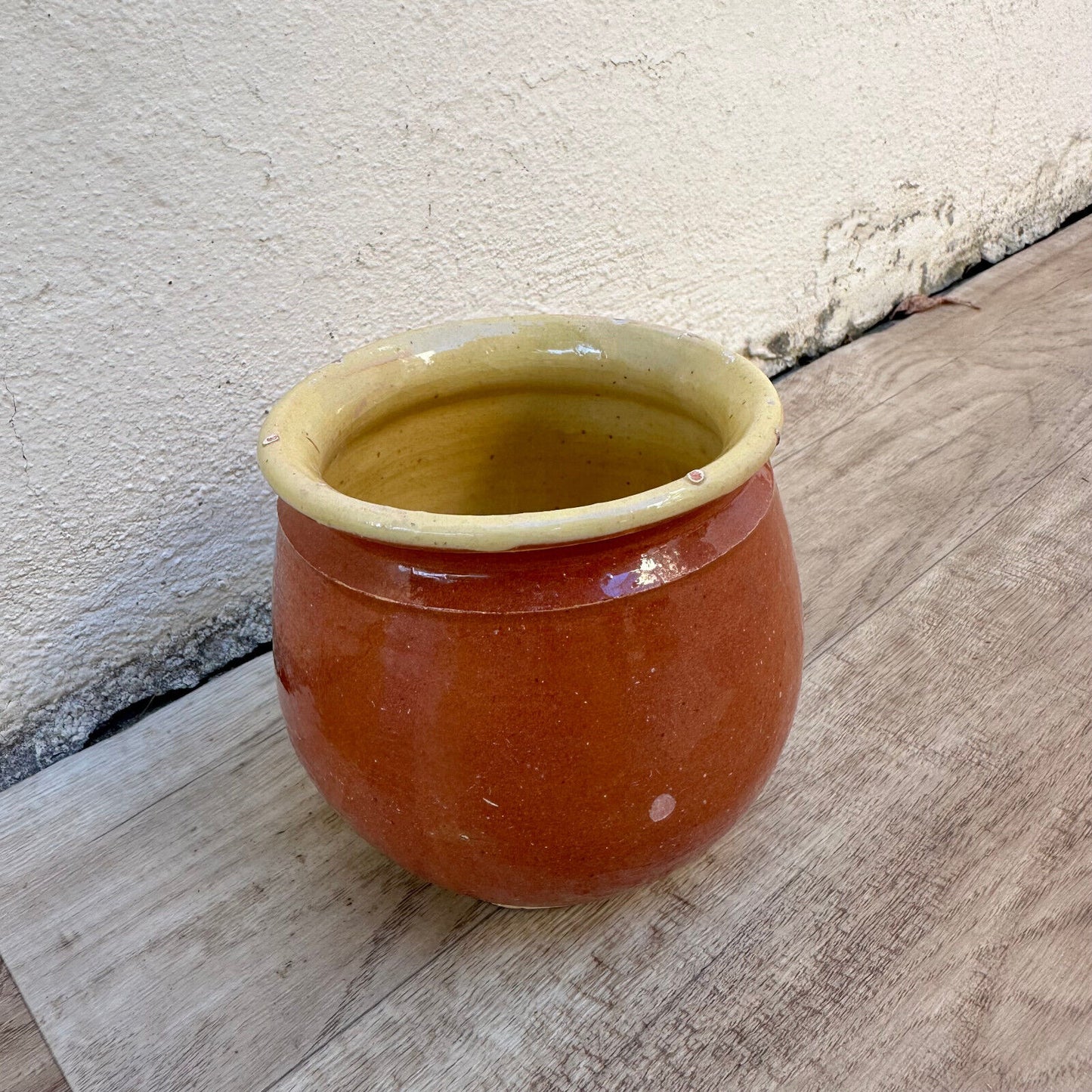 HANDMADE GLAZED YELLOW FRENCH CONFIT JAM POT SMALL STONEWARE 4 1/4" 2009232 - Fleamarketfrance