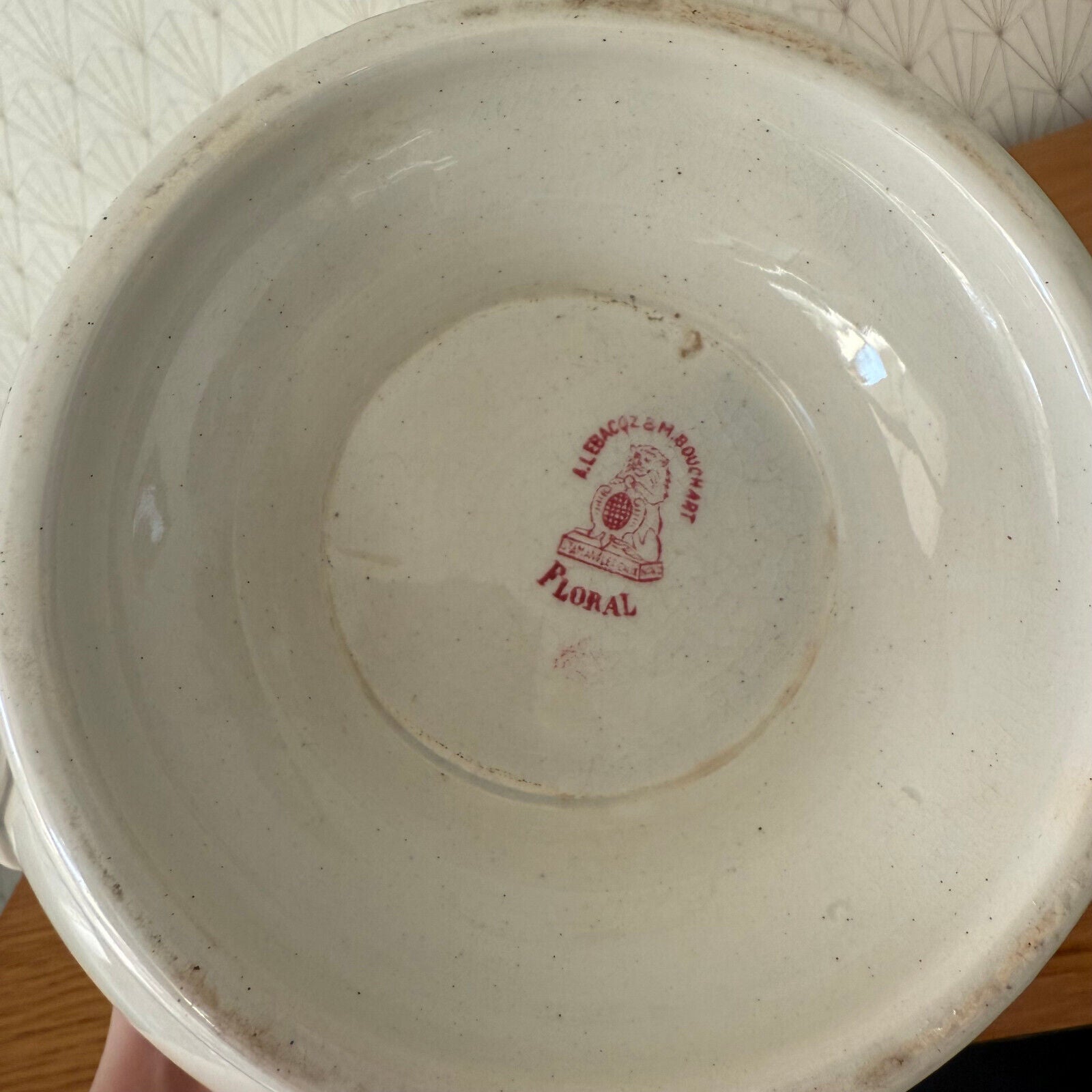 French Tureen Earthenware White Pink Fruits Bowl Terre De Fer BOUCHART 0911243 Fleamarketfrance