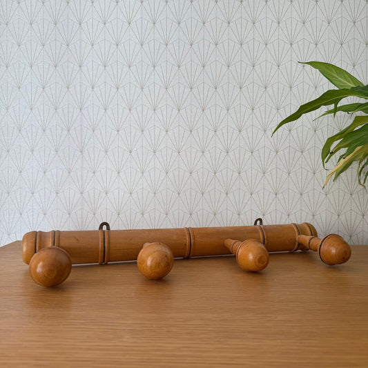 Antique Wooden French Coat Hook Hat 4 Pegs Hanger Faux Bamboo rack 0307258