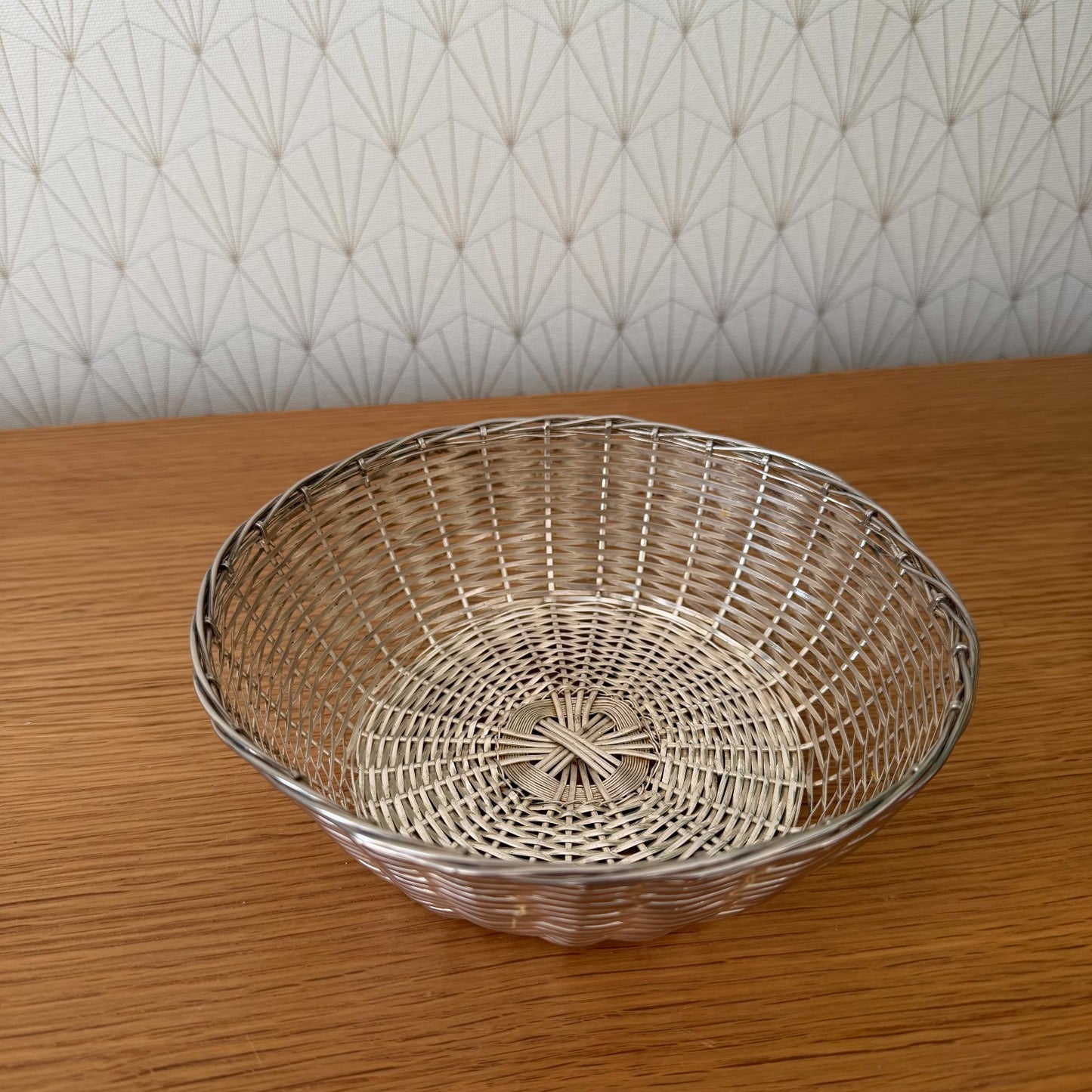 French Silverplated Bread Basket Vintage Woven Metal Bowl 2101266 Unbranded
