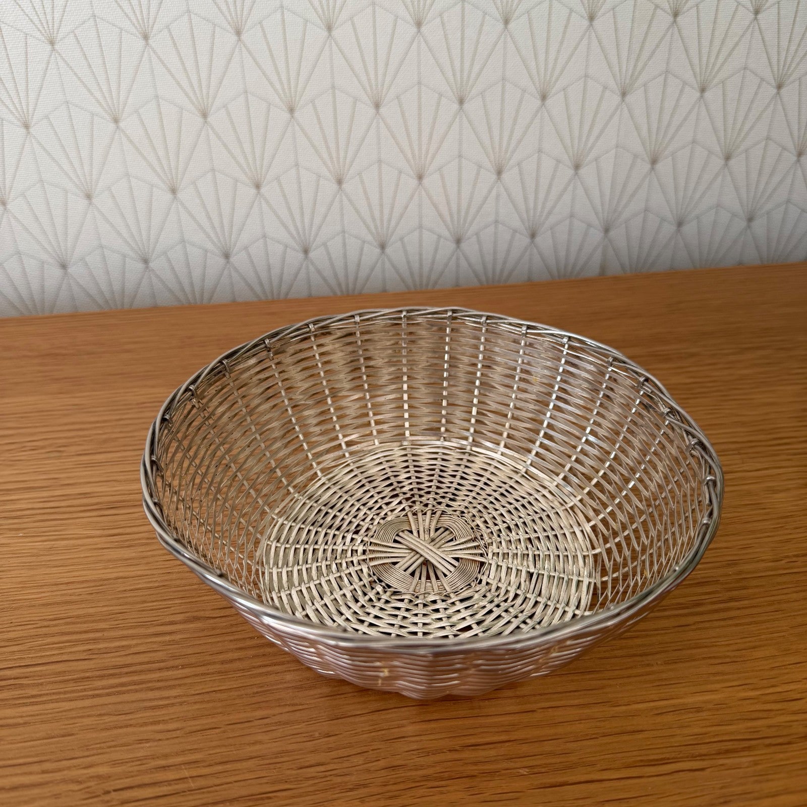French Silverplated Bread Basket Vintage Woven Metal Bowl 2101266 Unbranded