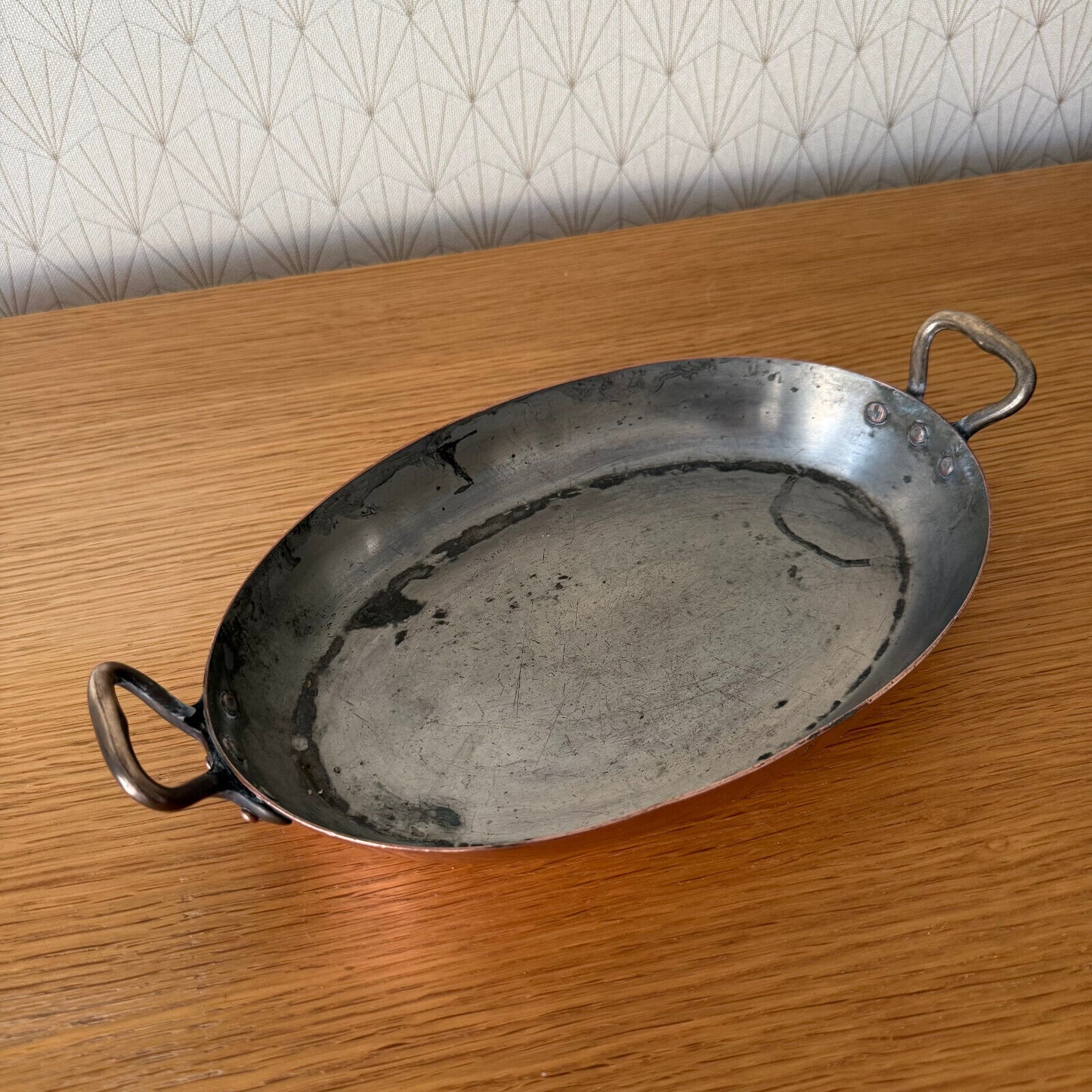 French Copper Cookware gratin Pan Brass oval made france 0304256