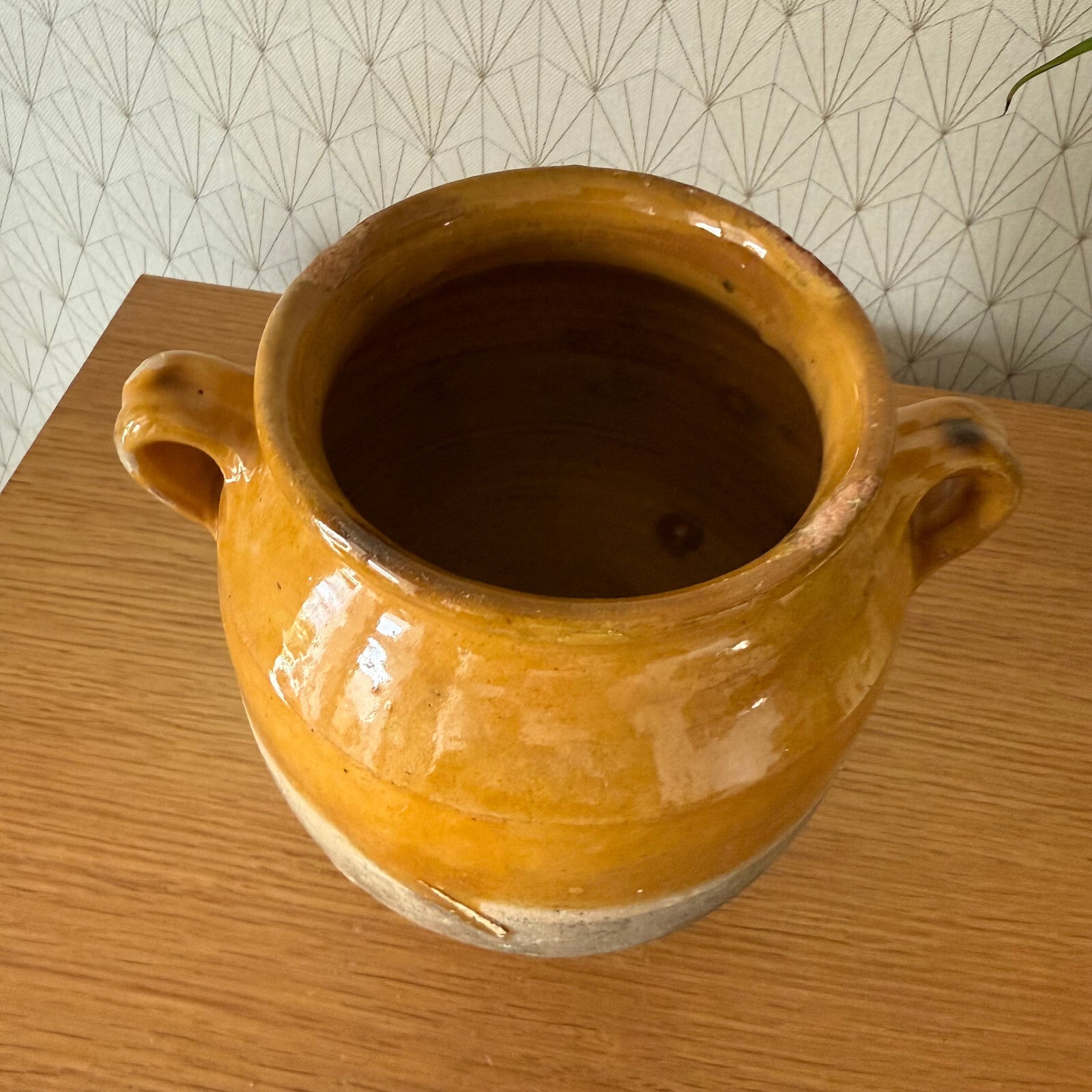 Antique French Confit Pot Yellow Glazed Terracotta Pottery Jar 29042511 Unmarked