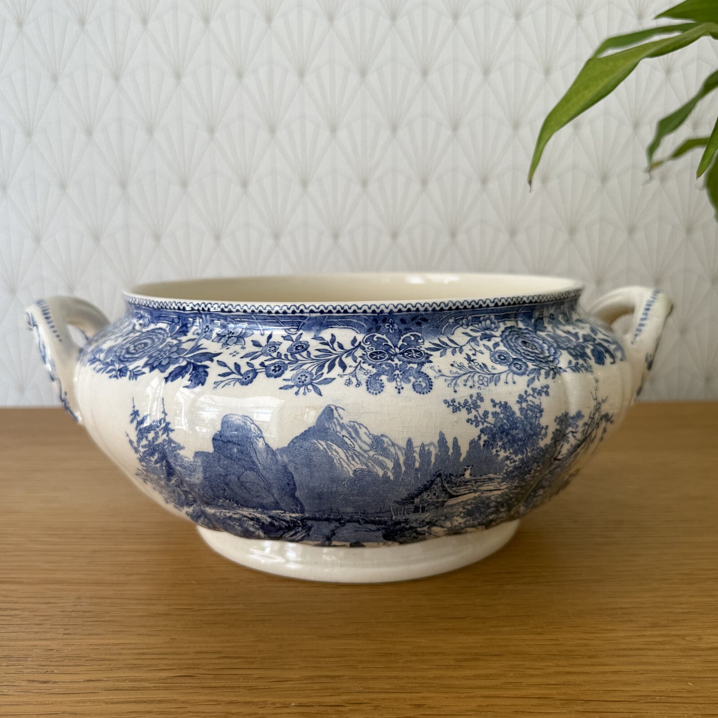 French Vintage Tureen Villeroy Boch Earthenware Flowers Fruits Blue Bowl 1906252