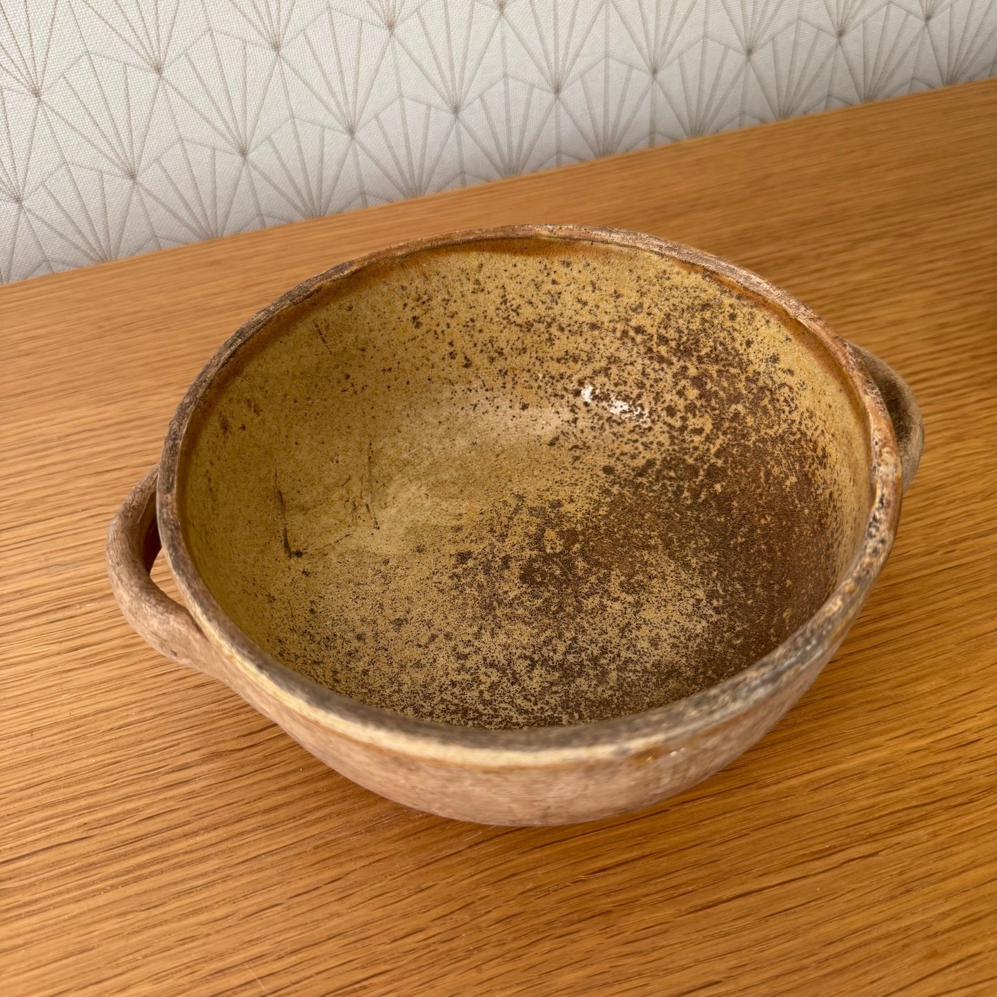 HANDMADE GLAZED ANTIQUE FRENCH STONEWARE PLATE KEYS BOWL FRUITS 23072515