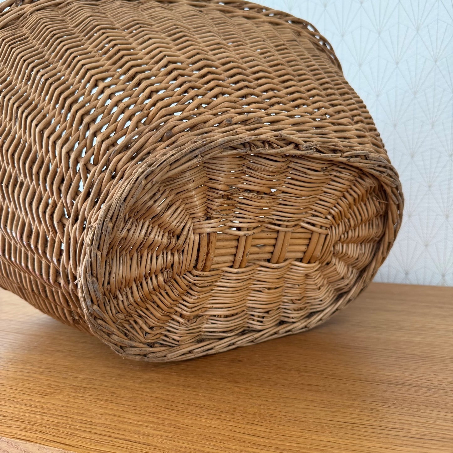 French Wicker Laundry Basket Vintage Rattan Storage Handles 140826 Unbranded