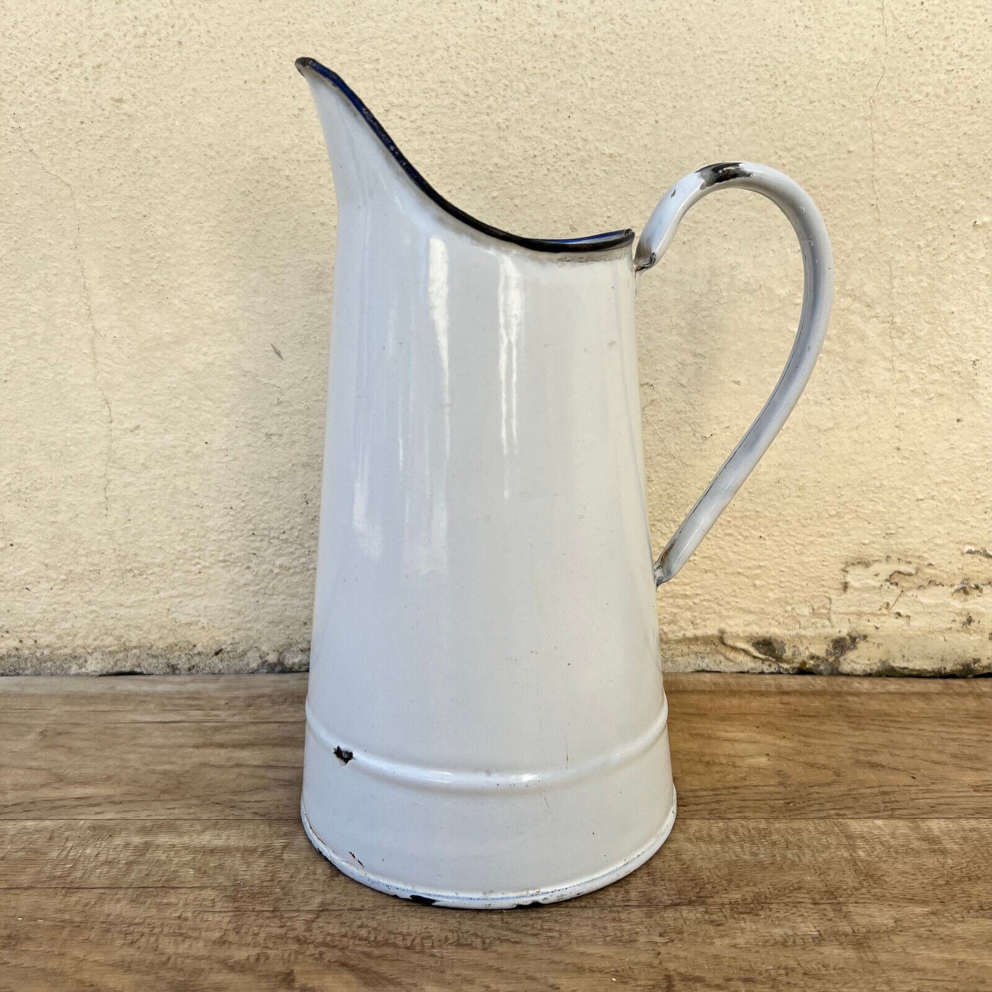 Vintage French Enamel pitcher jug water enameled white tiny 1707225 Fleamarketfrance