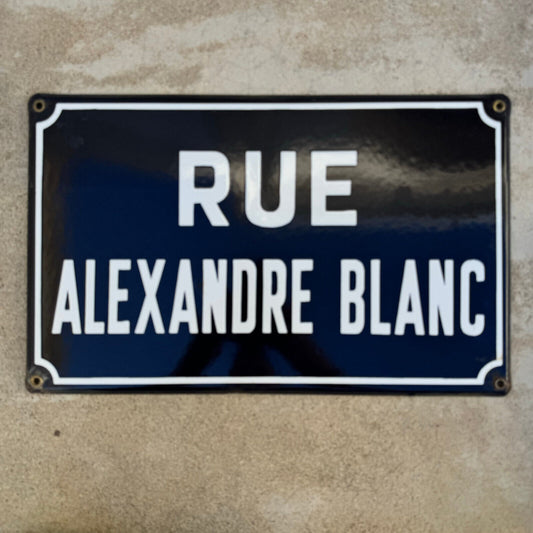 Old French Street Enameled Sign Plaque - vintage BLANC 2 13042439 - Fleamarketfrance