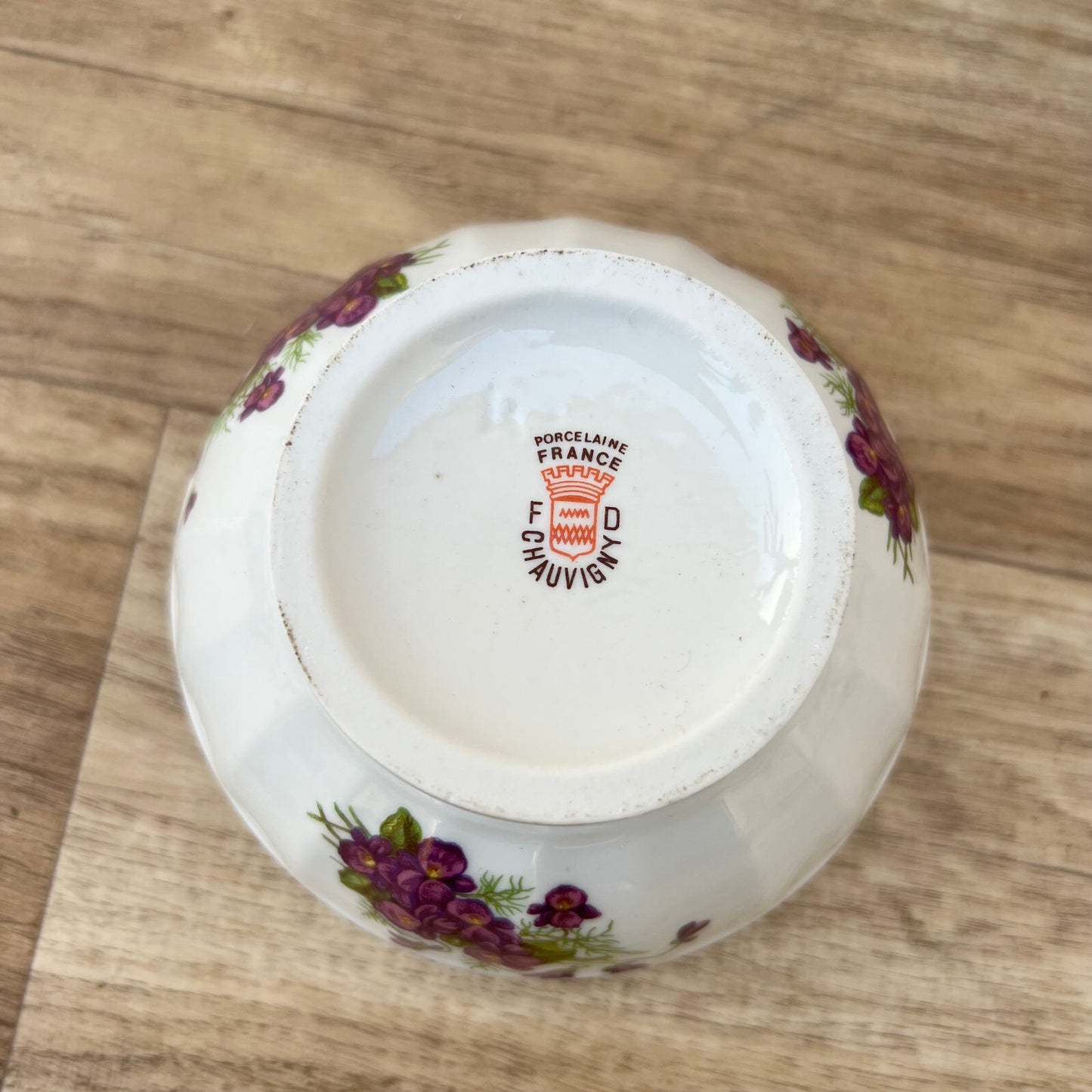 French Vintage Porcelain Bowls Purple Violets Cereal Breakfast Set 12102425 Chauvigny Style