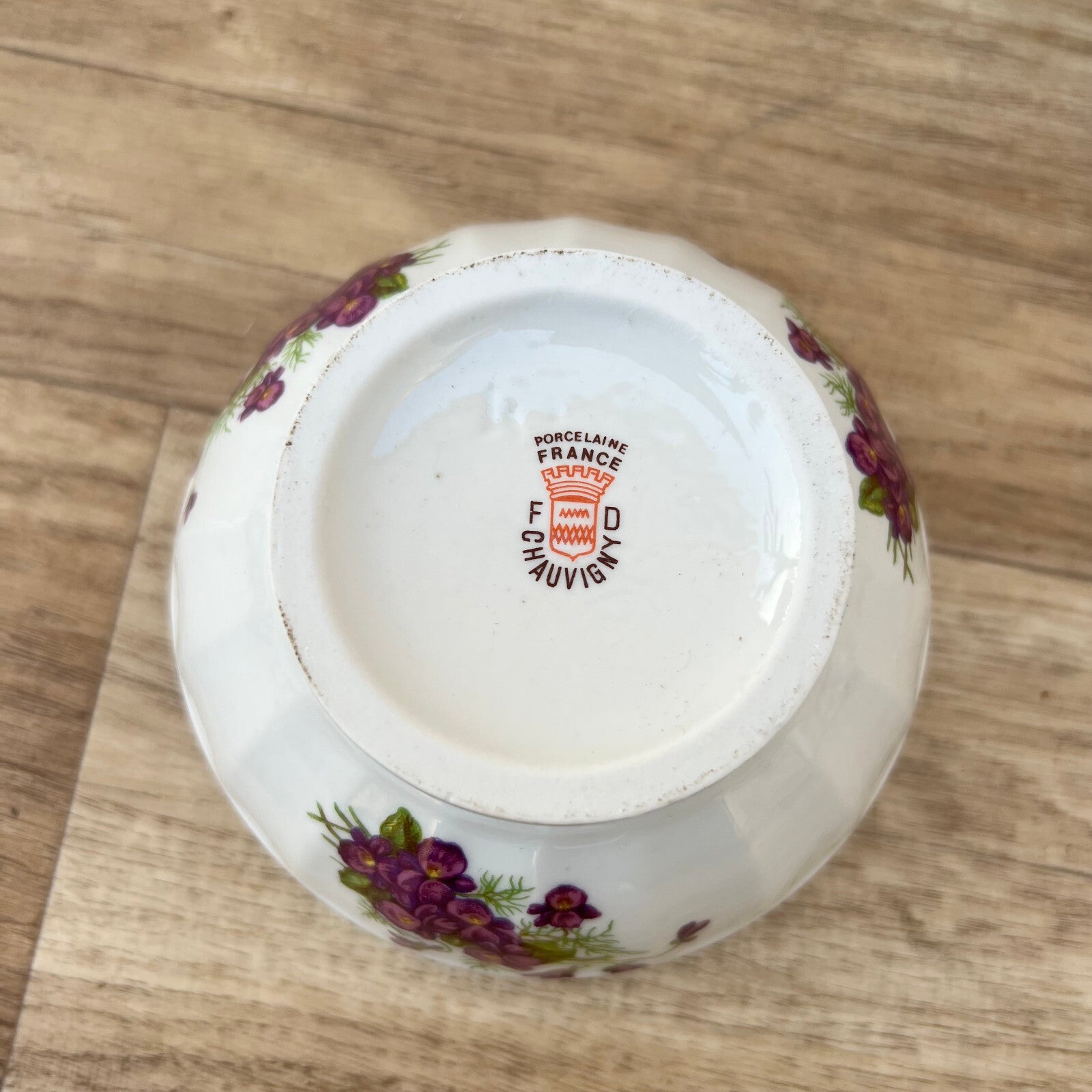 French Vintage Porcelain Bowls Purple Violets Cereal Breakfast Set 12102425 Chauvigny Style