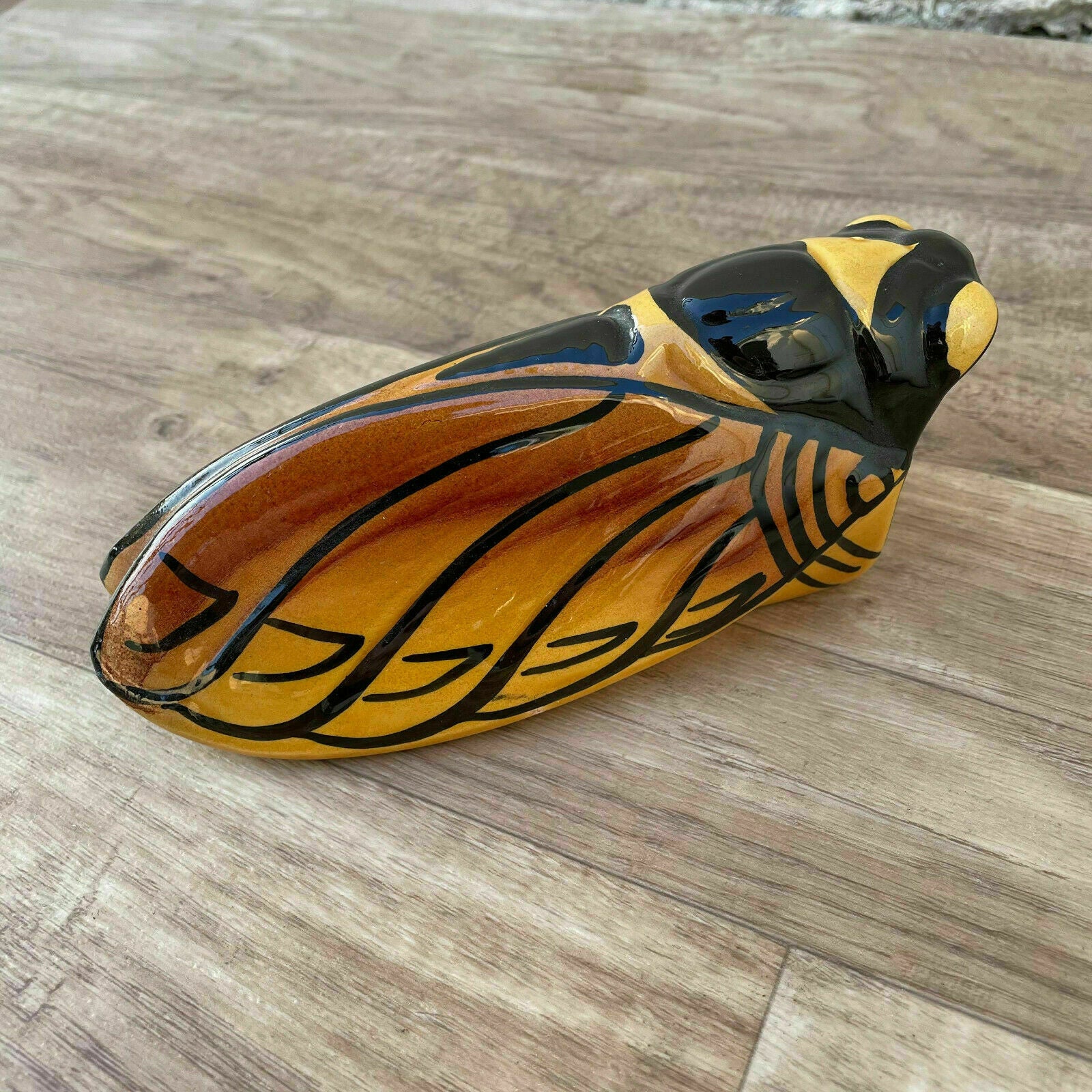 Vintage French Majolica Cicada Wall Pocket Vase Provence 1960s 27122021 Unmarked