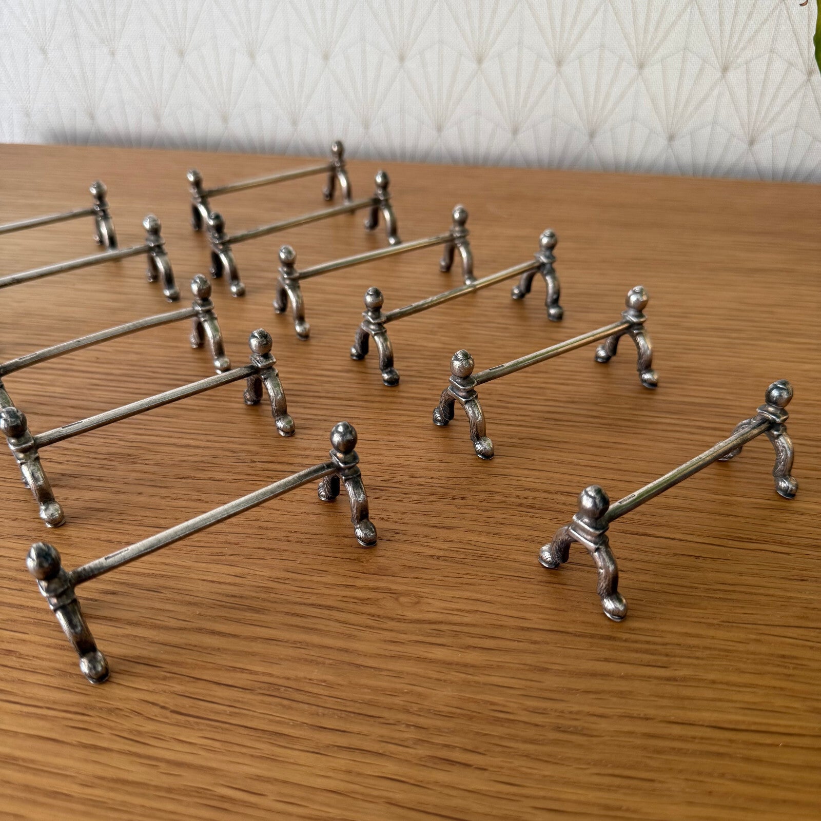 Vintage Swiss Wiskemann Silver Plated Knife Rests Set of 11 Figural 2205257 wiskermann