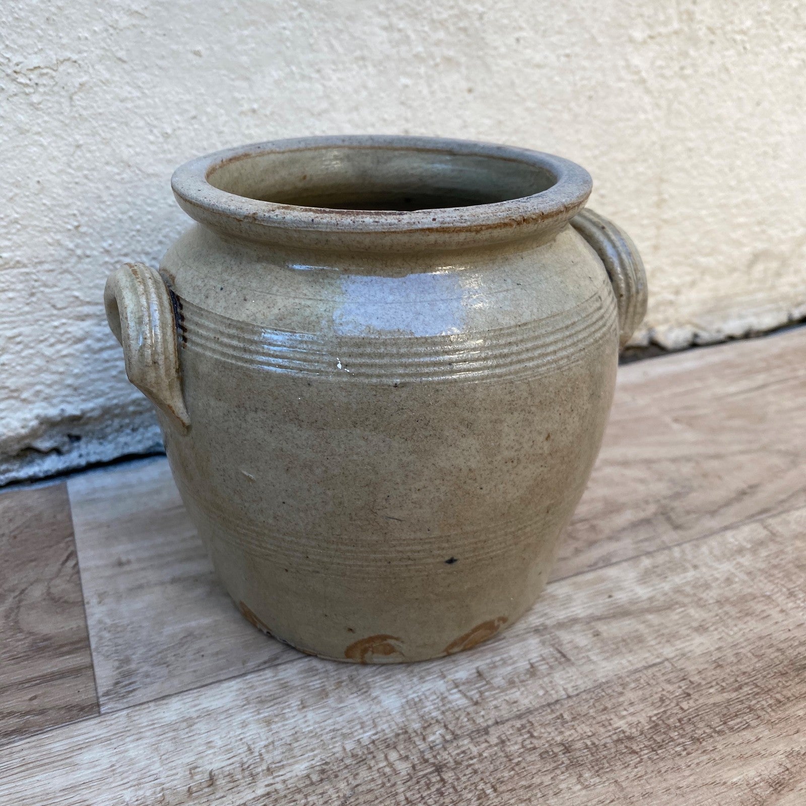 French Stoneware Confit Pot Grey Antique Twin Handles 0407265 Unmarked