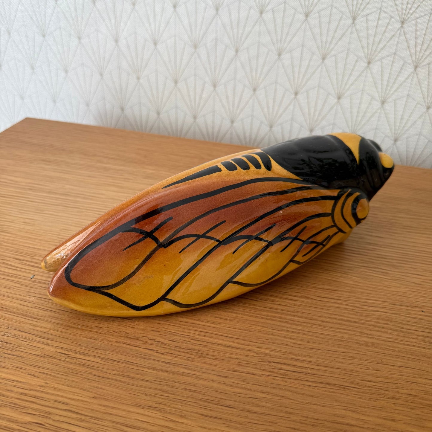 Vintage French MAJOLICA CICADA WALL POCKET VASE Provence BIG 02112510