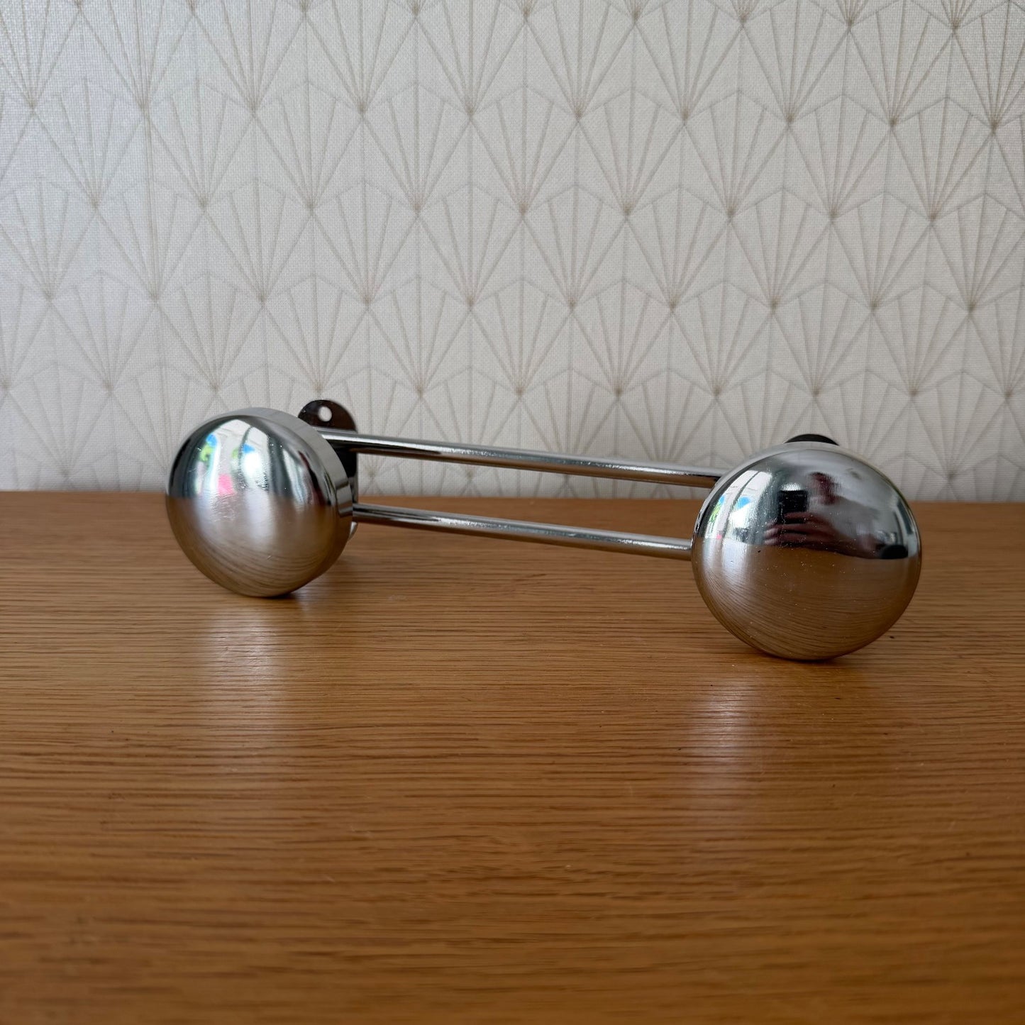 Vintage French Chrome Double Door Knob Pull Handle Wall Mount 27062610 Unbranded