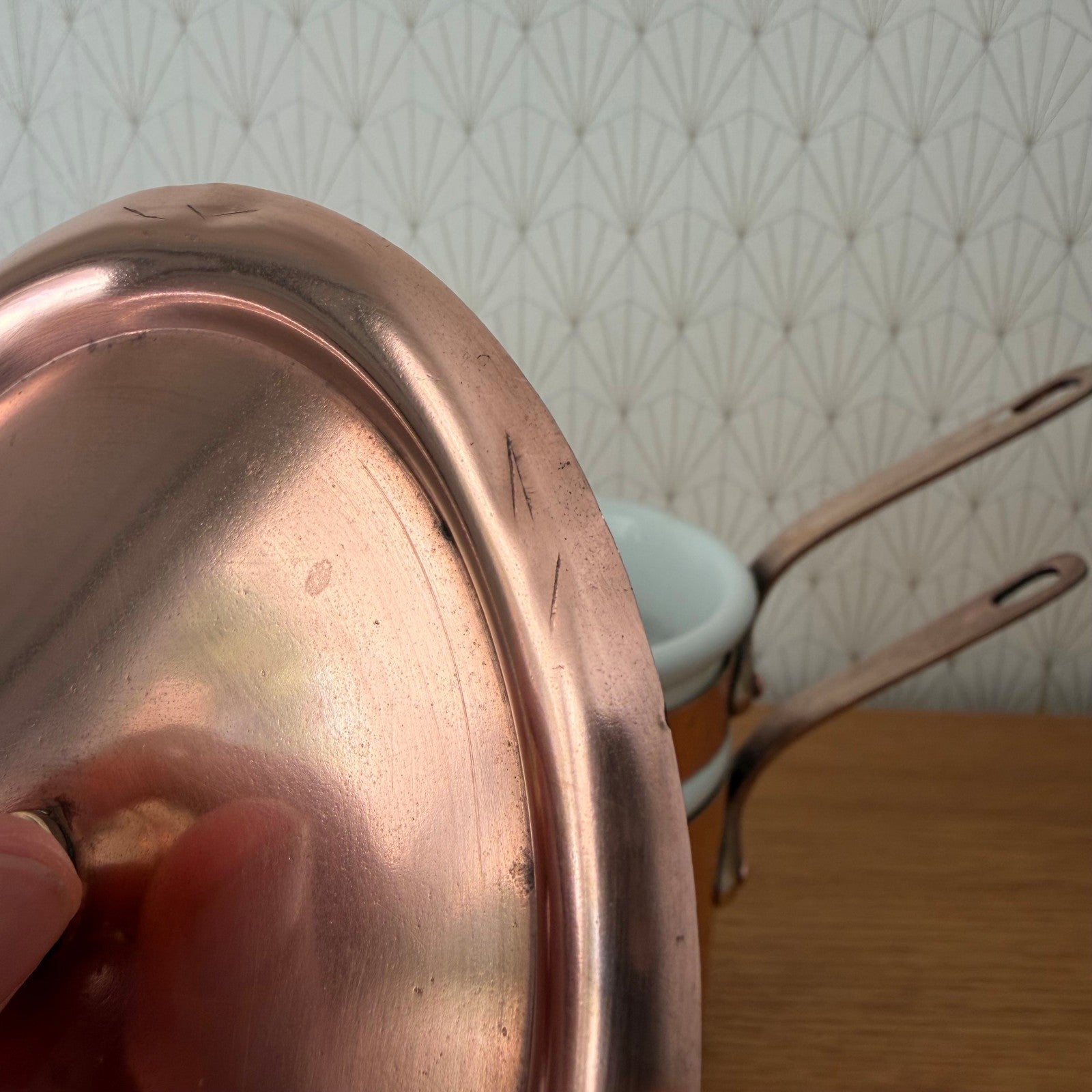 Vintage French Copper Bain Marie Porcelain Insert Professional Cookware 1908263 Fleamarketfrance
