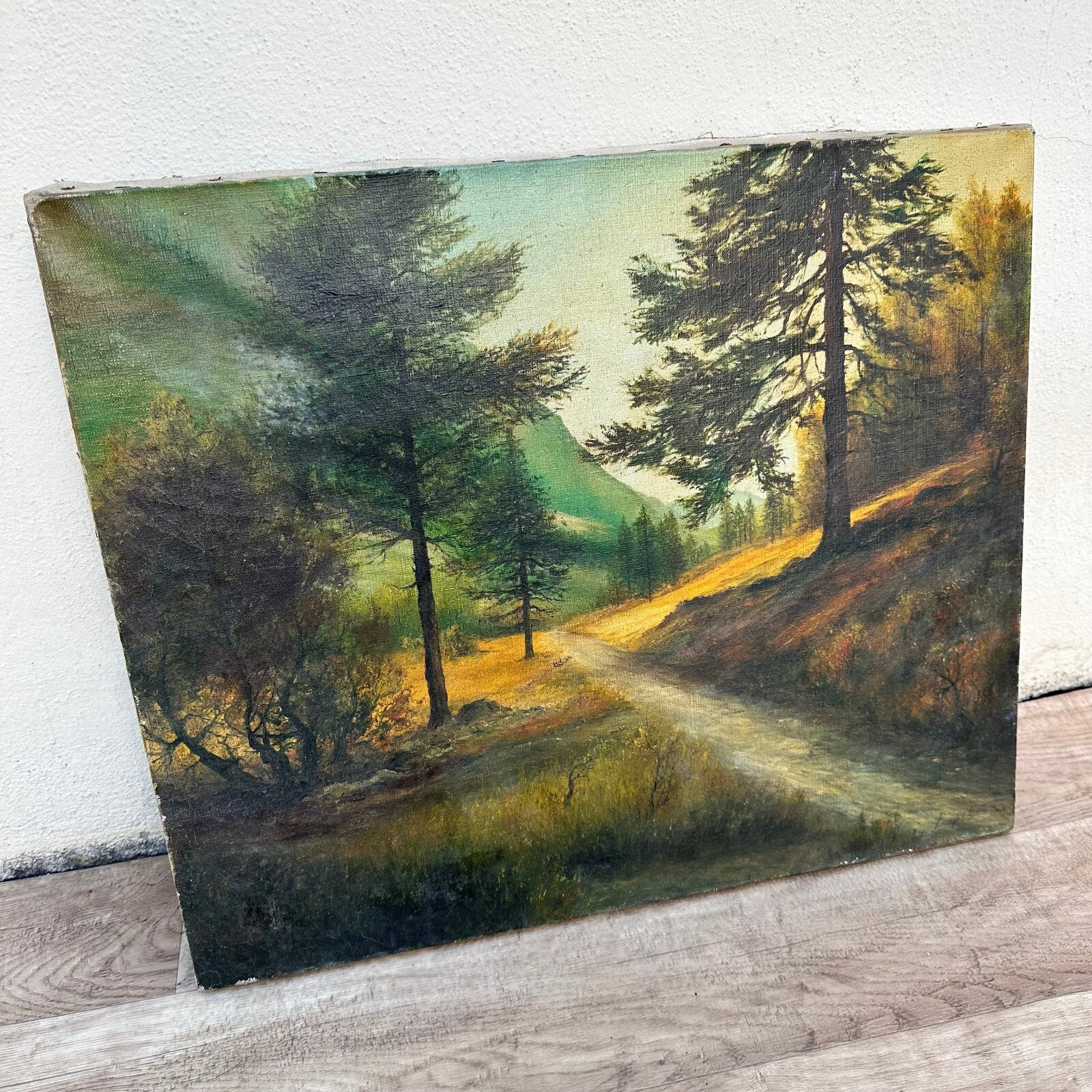 Antique French Landscape Painting Signed Oil Forest Mountain Scene 11082318 Fleamarketfrance