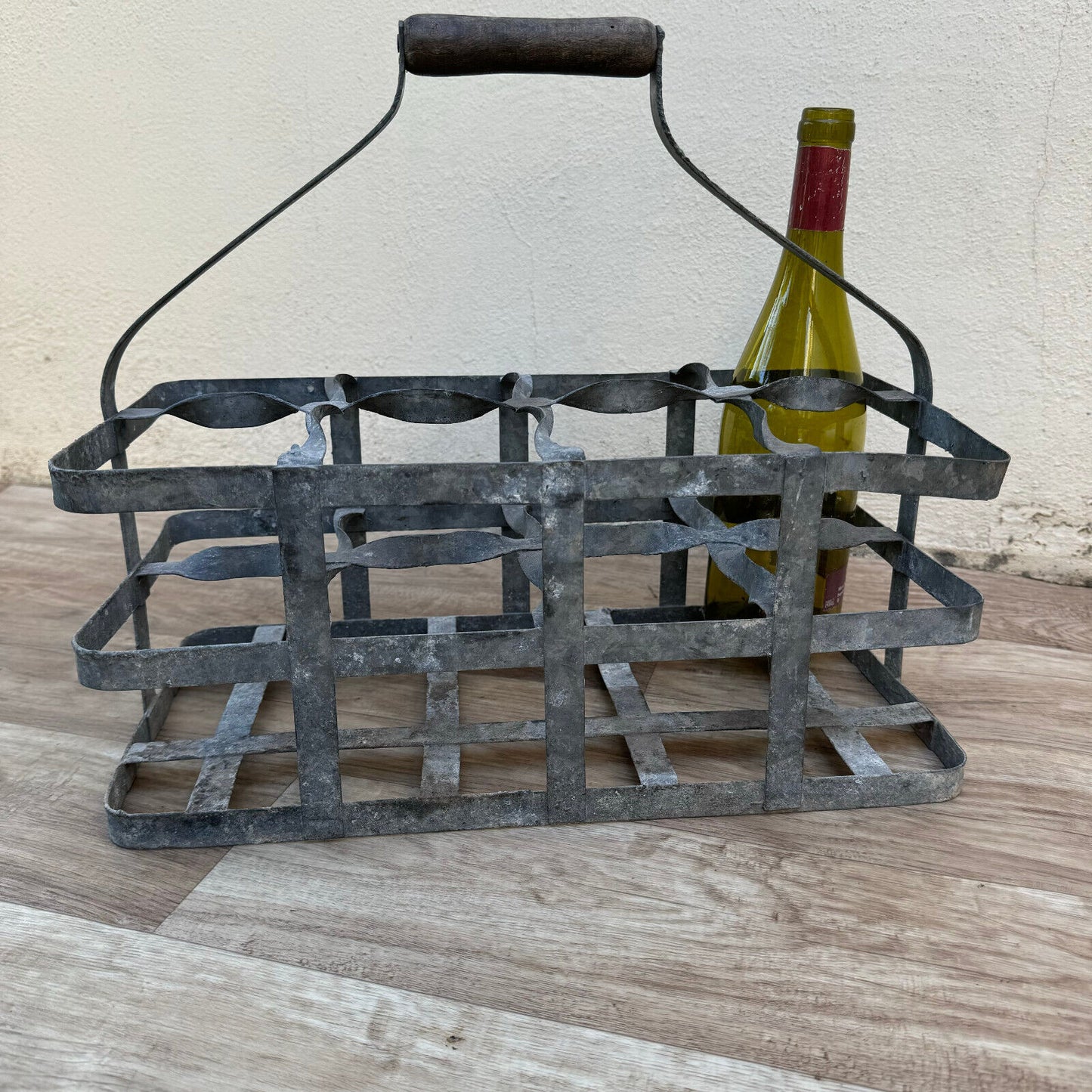 ANTIQUE VINTAGE FRENCH Handmade Metal 8 zinc Bottle Wine Carrier Basket 2208248 - Fleamarketfrance