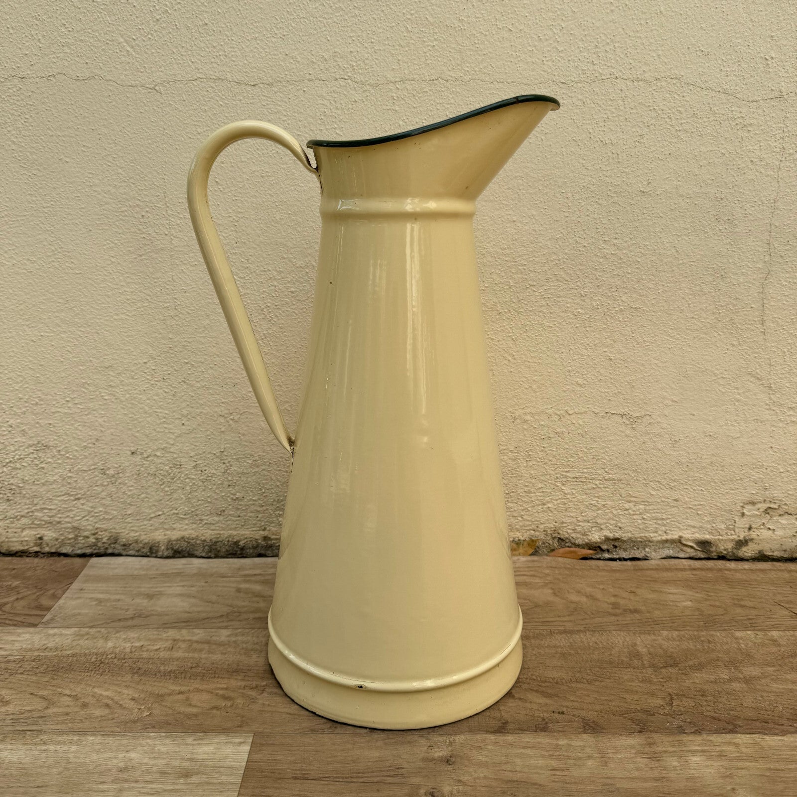 Vintage Enamel pitcher jug water enameled beige 29082413 Fleamarketfrance