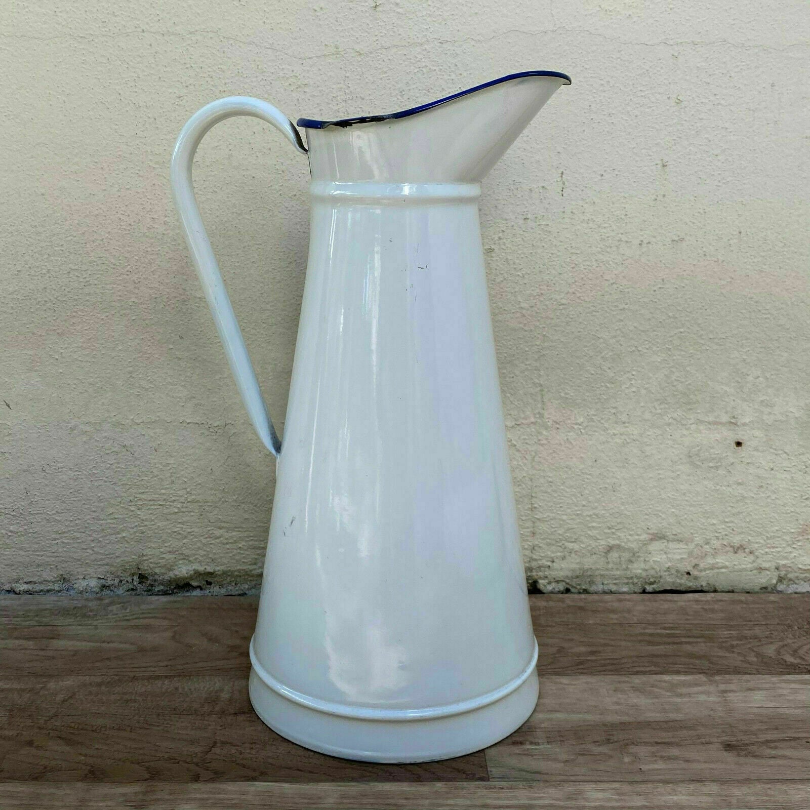 Vintage French Enamel Pitcher White Blue Rim JAPY Water Jug NWT 2808211 JAPY